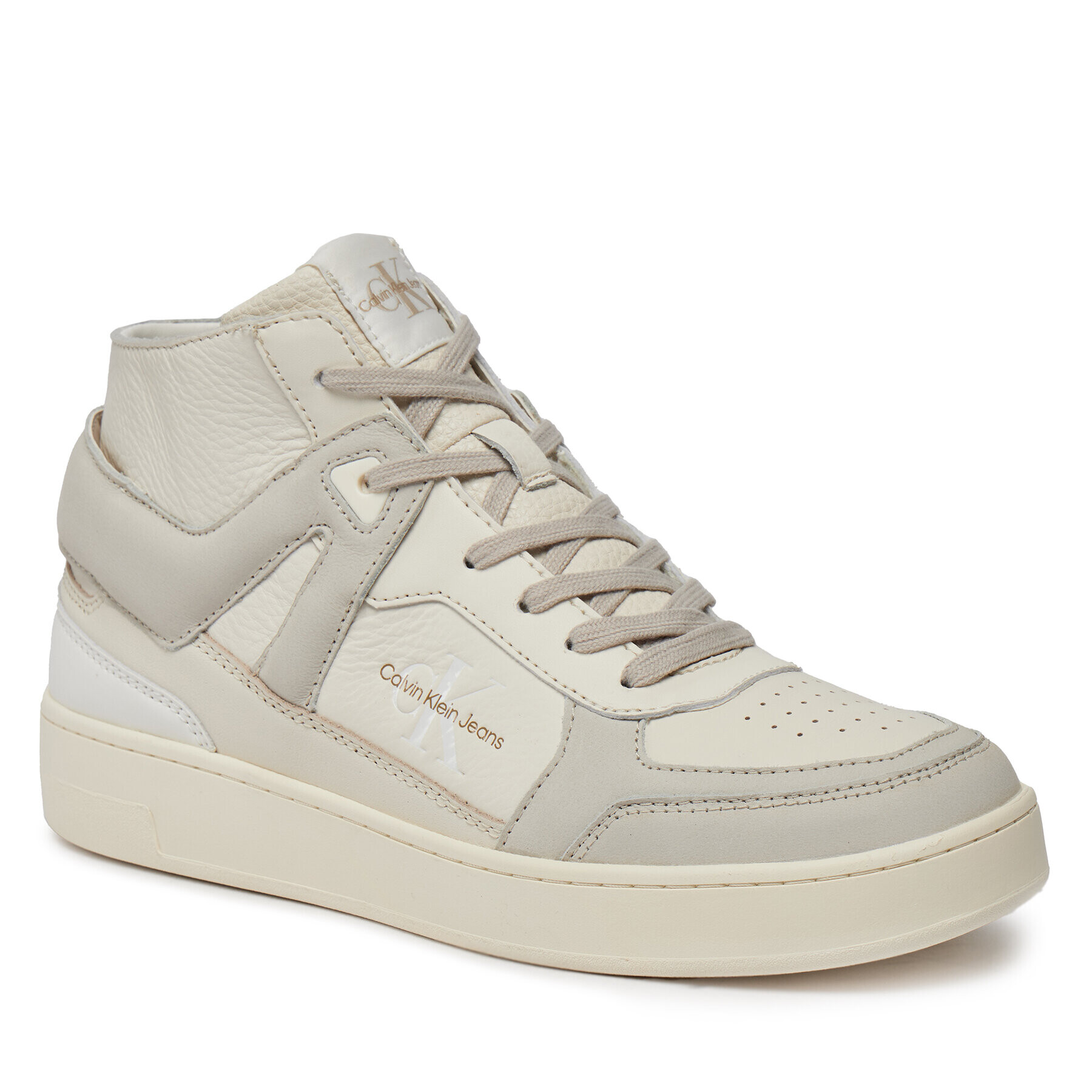 Calvin Klein Jeans Сникърси Basket Cupsole Mid Lth Ml Fad YM0YM00883 Бежов - Pepit.bg