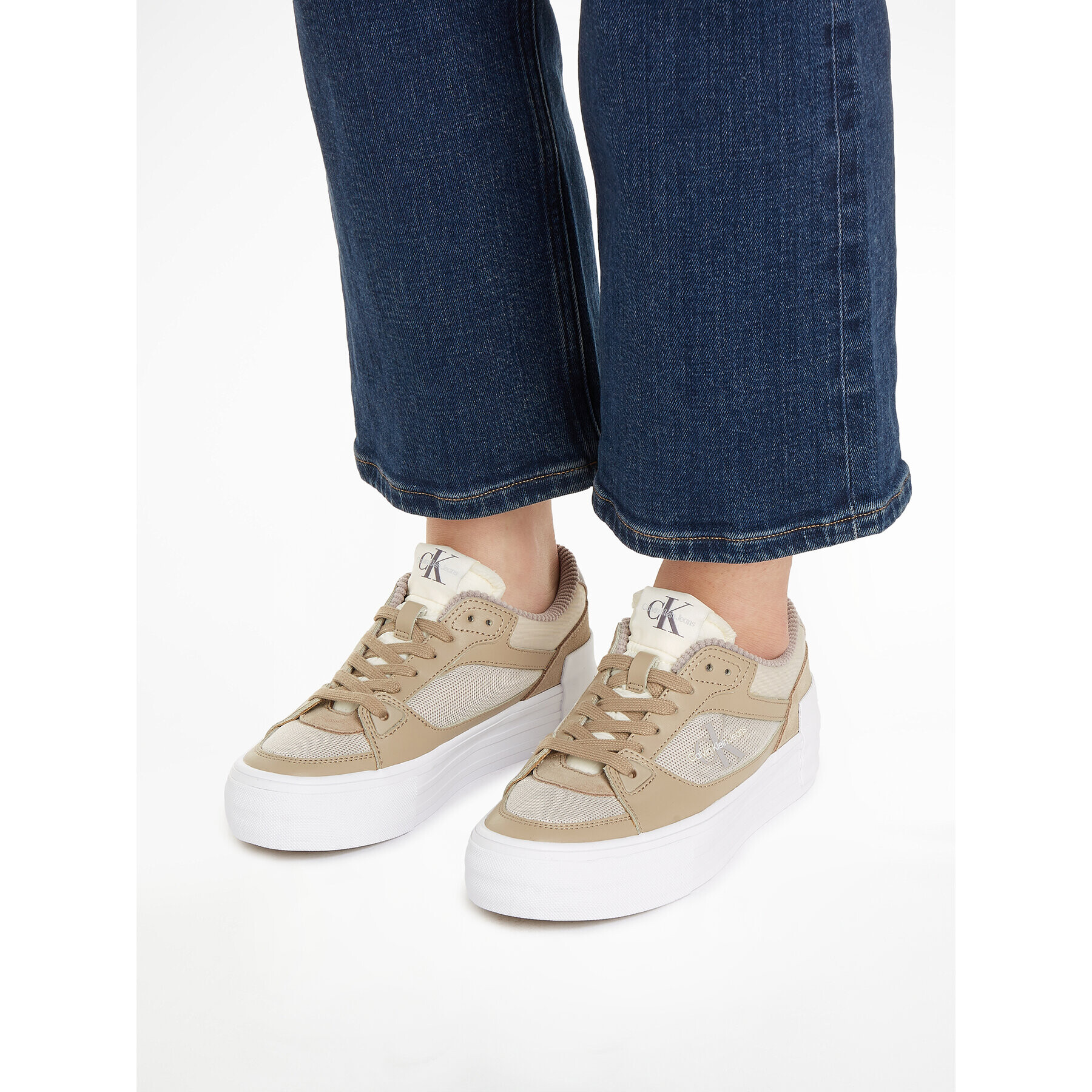 Calvin Klein Jeans Сникърси Bold Vulc Flatf Laceup Lth Mix YW0YW01174 Бежов - Pepit.bg