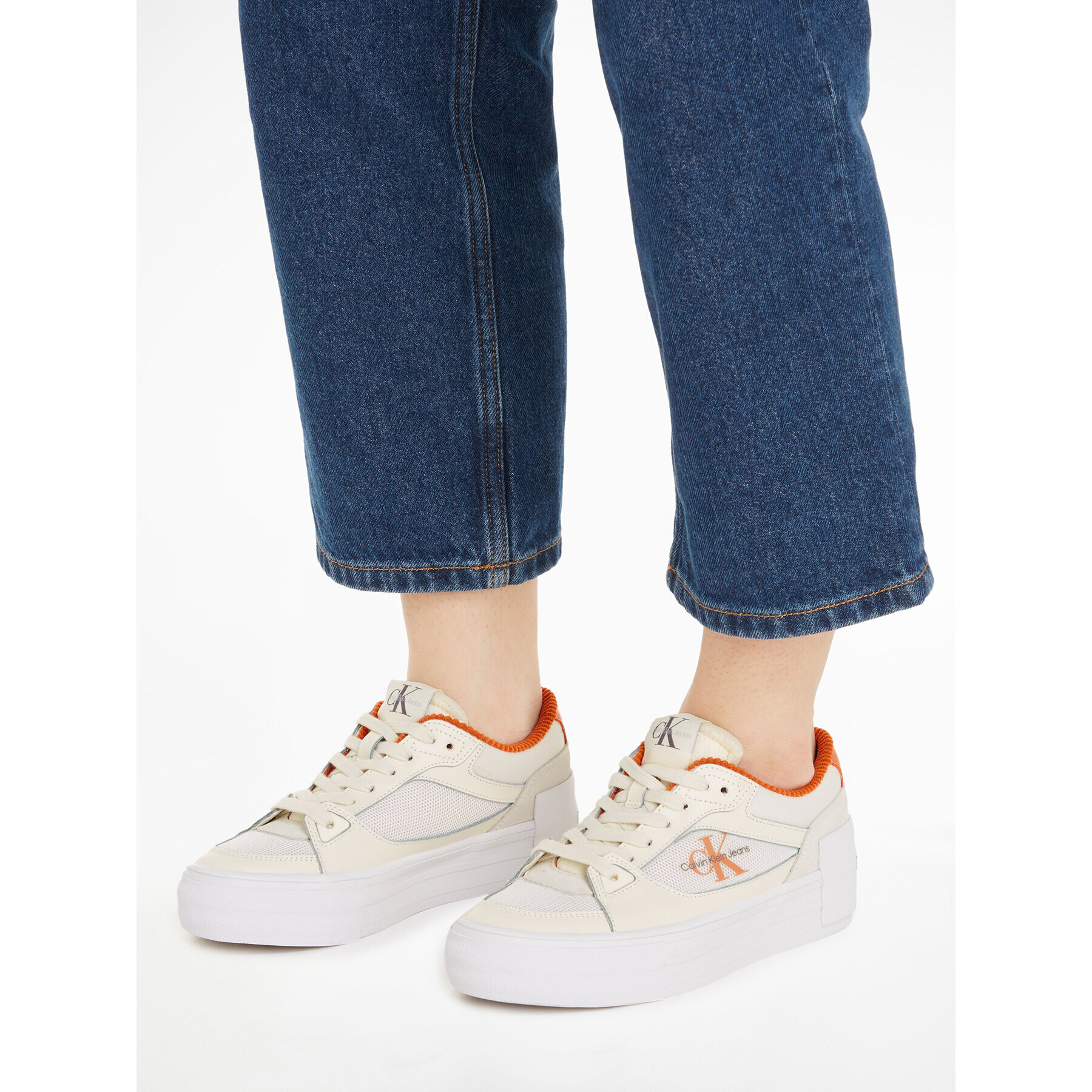 Calvin Klein Jeans Сникърси Bold Vulc Flatf Laceup Lth Mix YW0YW01174 Бял - Pepit.bg