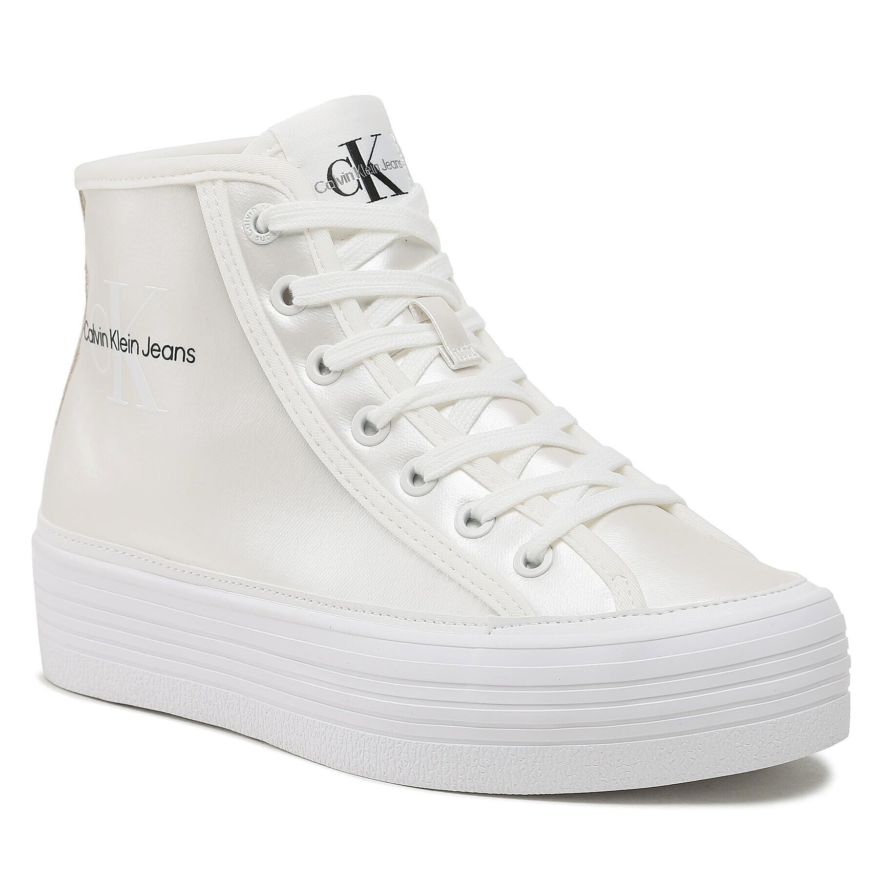 Calvin Klein Jeans Сникърси Bold Vulc Flatf Mid Laceup Ny Wn YW0YW01226 Екрю - Pepit.bg