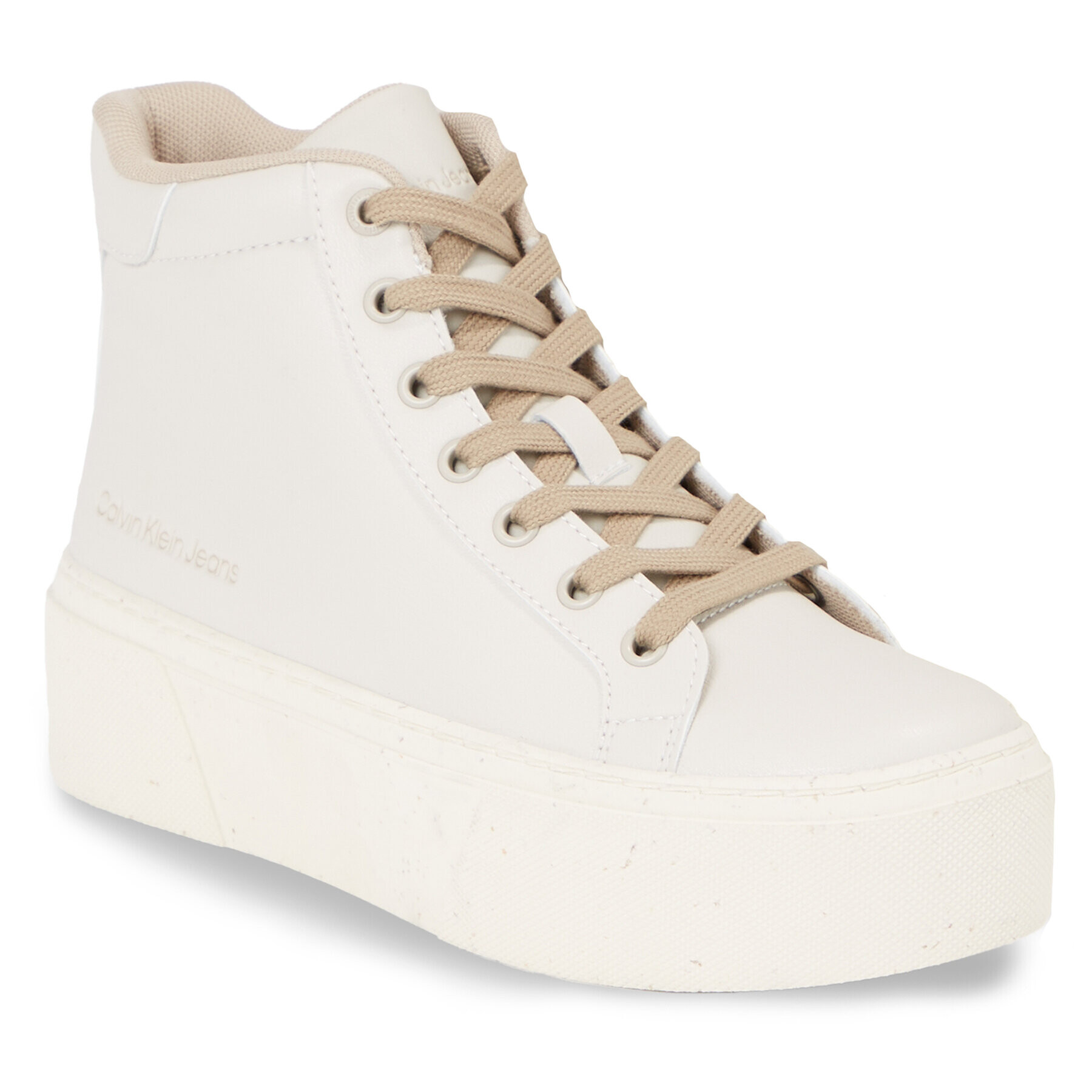 Calvin Klein Jeans Сникърси Bold Vulc Flatf Mid Laceup Wn YW0YW01230 Бежов - Pepit.bg