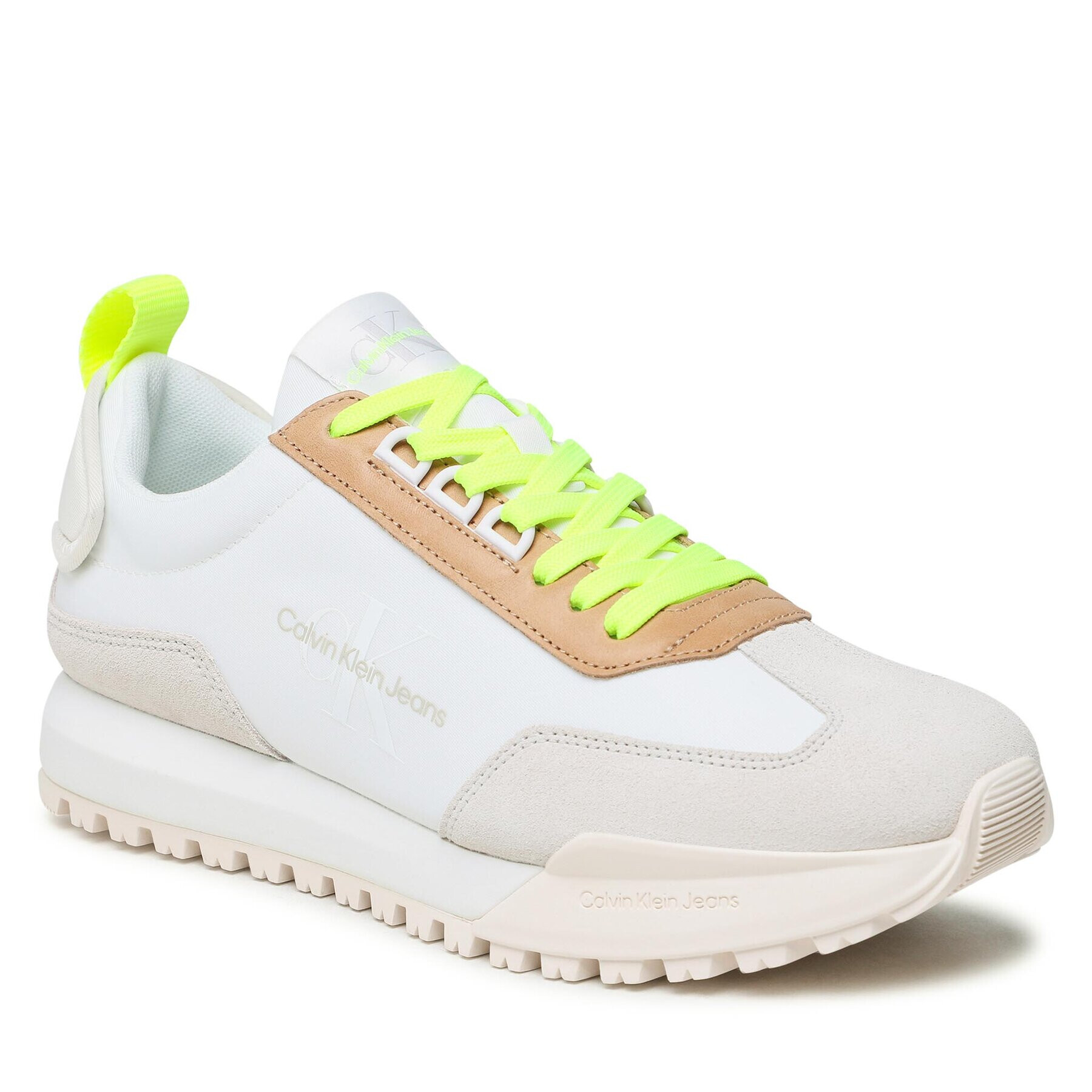 Calvin Klein Jeans Сникърси Toothy Runner Laceup Fluo Contr YM0YM00672 Бял - Pepit.bg