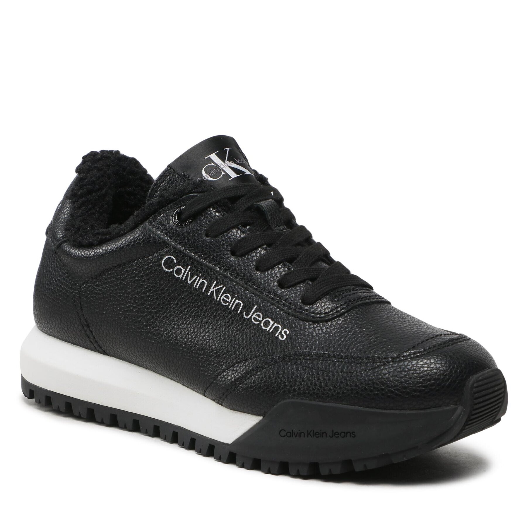 Calvin Klein Jeans Сникърси Toothy Runner Laceup Lth-W YW0YW00830 Черен - Pepit.bg