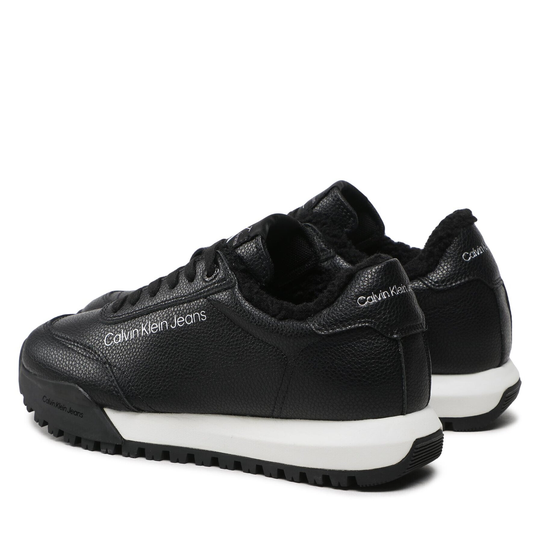 Calvin Klein Jeans Сникърси Toothy Runner Laceup Lth-W YW0YW00830 Черен - Pepit.bg