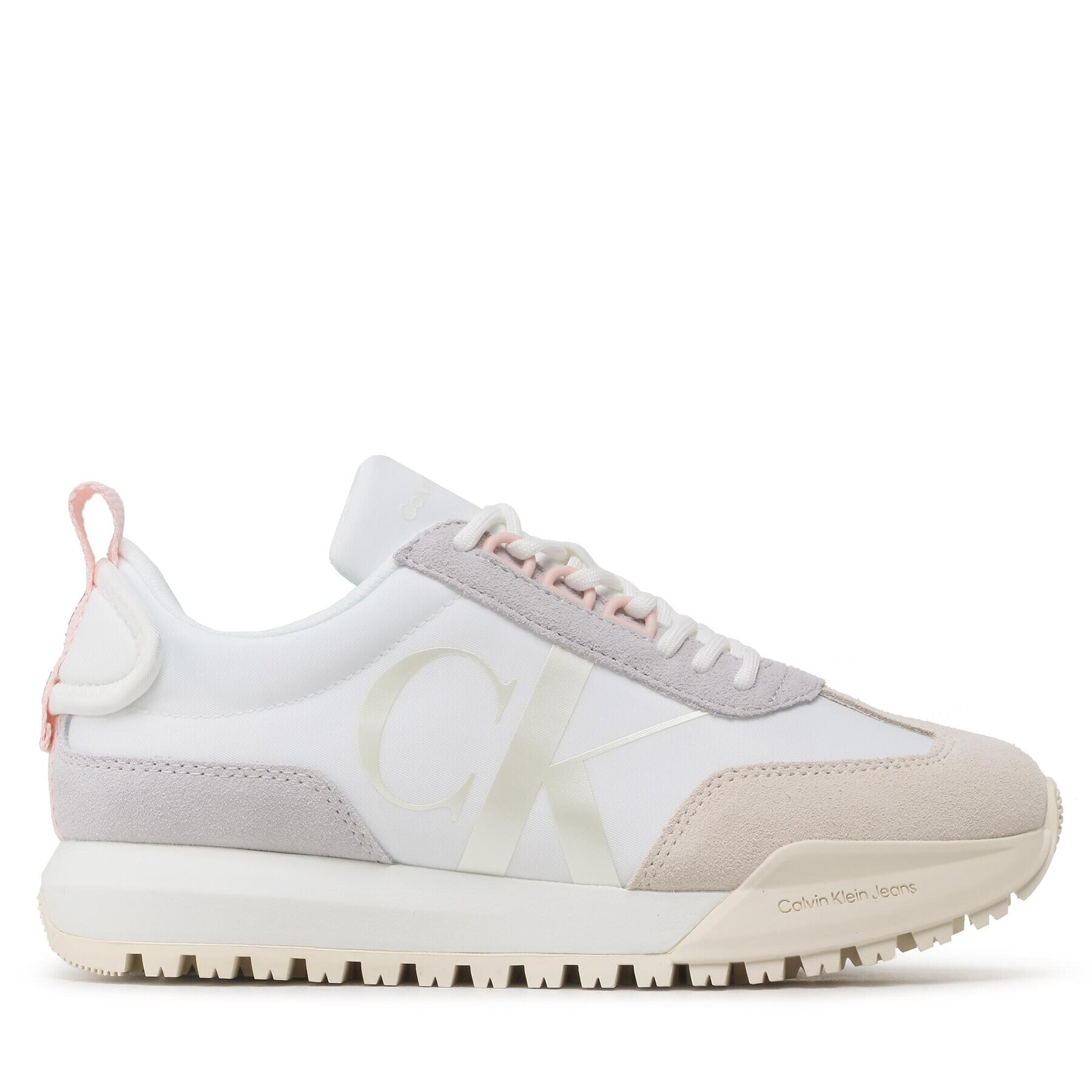 Calvin Klein Jeans Сникърси Toothy Runner Laceup Mix Pearl YW0YW01100 Бял - Pepit.bg