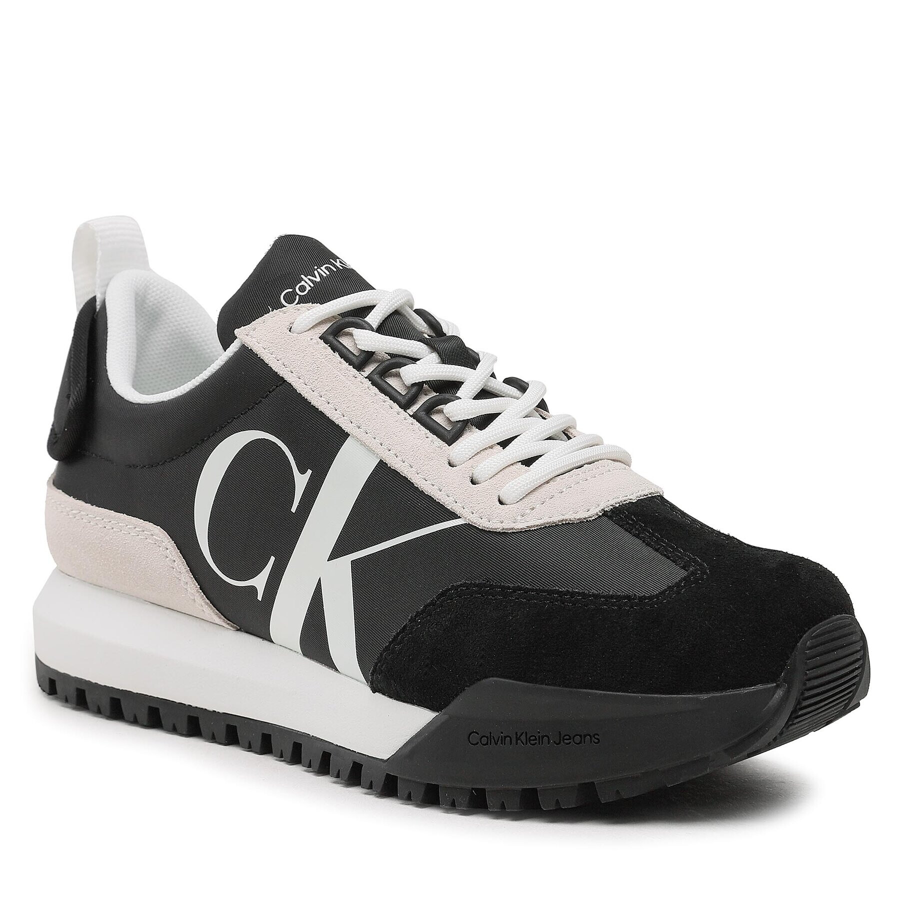 Calvin Klein Jeans Сникърси Toothy Runner Laceup Mix Pearl YW0YW01100 Черен - Pepit.bg