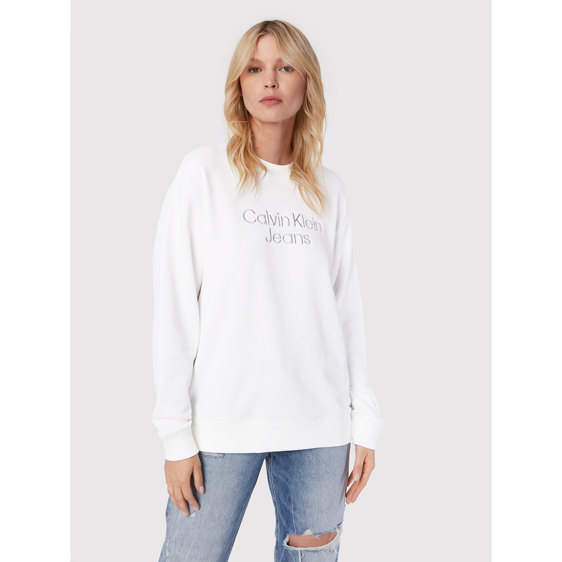 Calvin Klein Jeans Суитшърт J20J218729 Бял Regular Fit - Pepit.bg