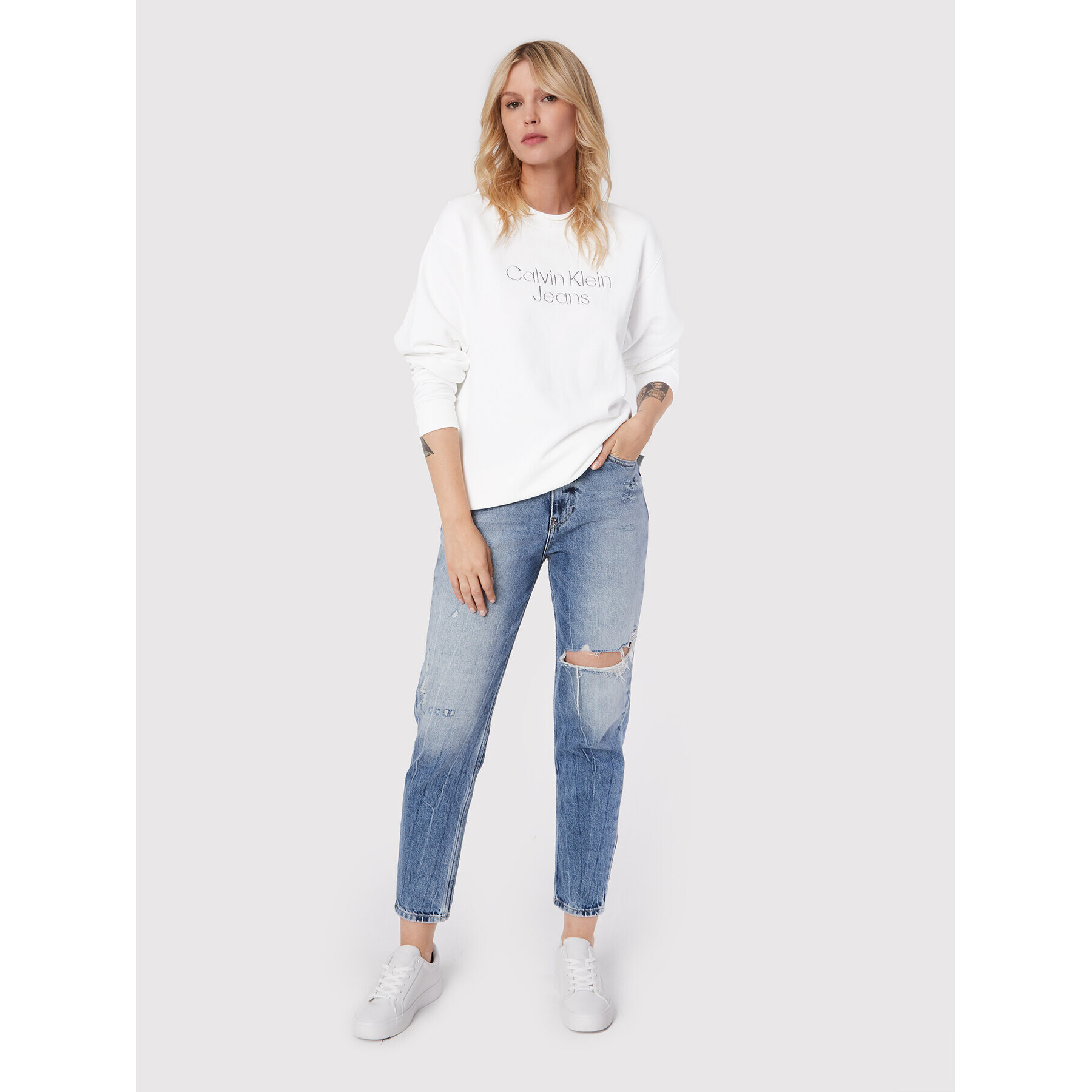 Calvin Klein Jeans Суитшърт J20J218729 Бял Regular Fit - Pepit.bg
