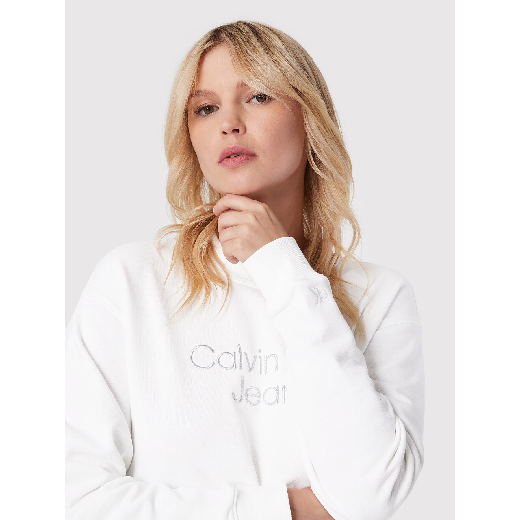 Calvin Klein Jeans Суитшърт J20J218729 Бял Regular Fit - Pepit.bg