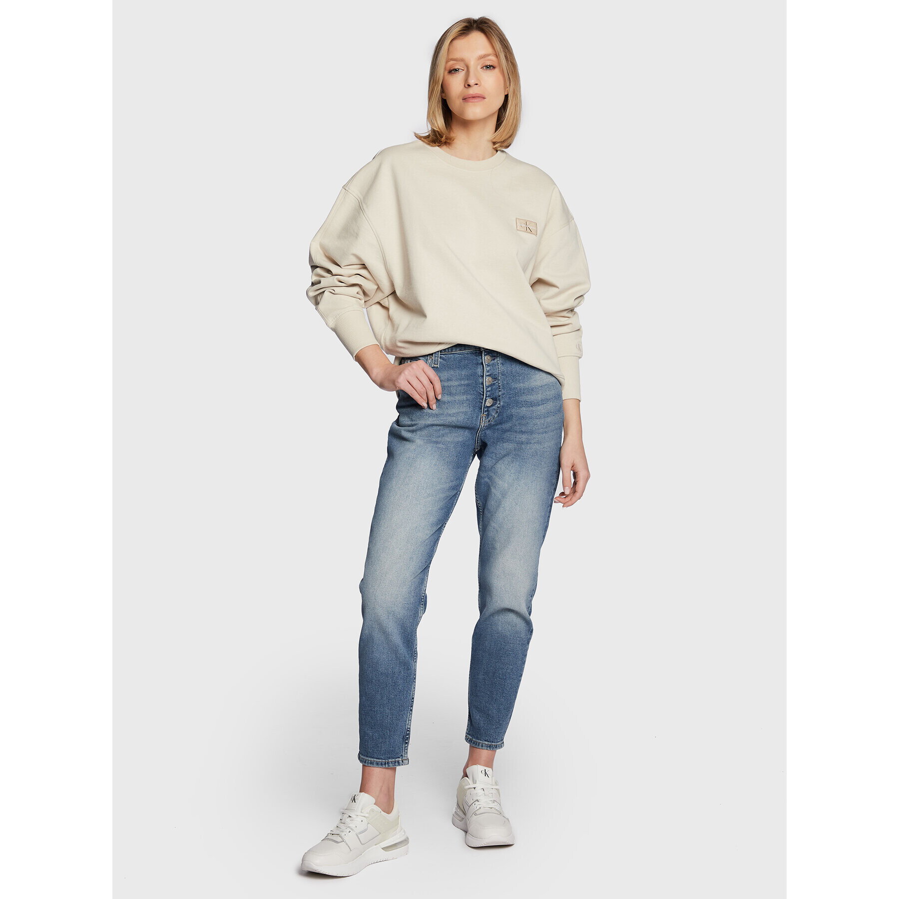 Calvin Klein Jeans Суитшърт J20J219755 Бежов Oversize - Pepit.bg