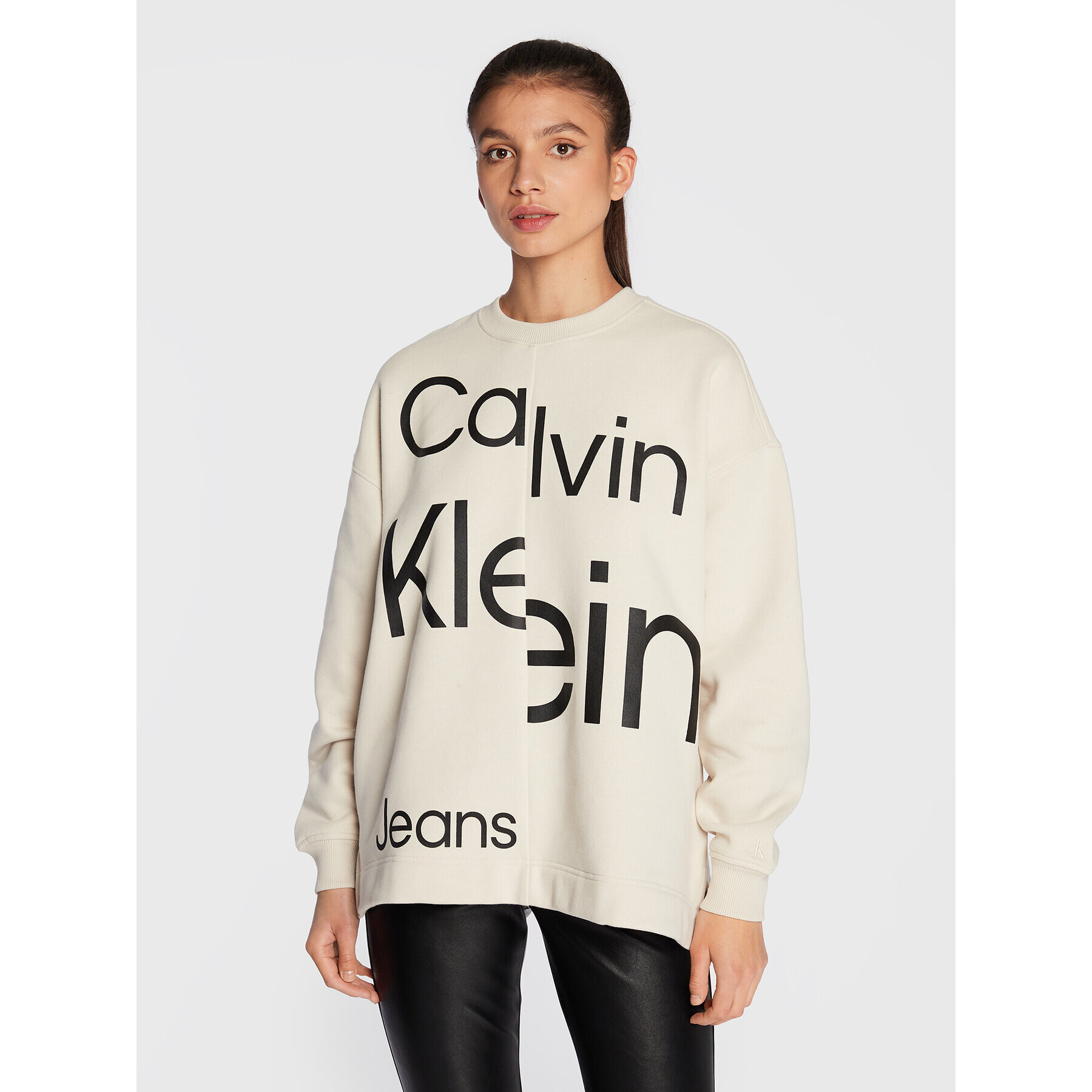 Calvin Klein Jeans Суитшърт J20J219761 Бежов Oversize - Pepit.bg
