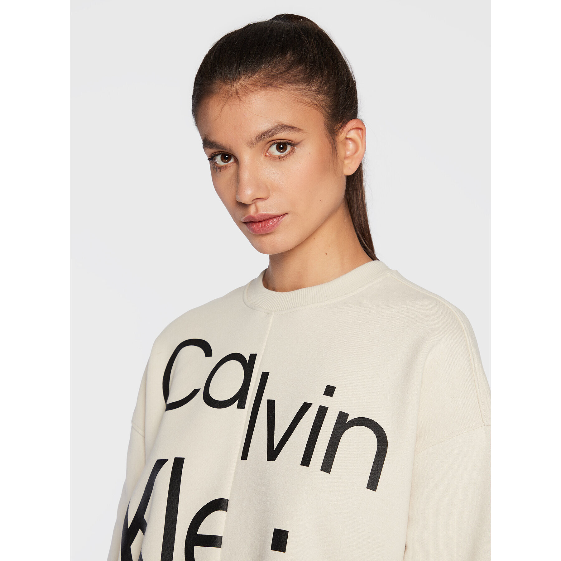 Calvin Klein Jeans Суитшърт J20J219761 Бежов Oversize - Pepit.bg