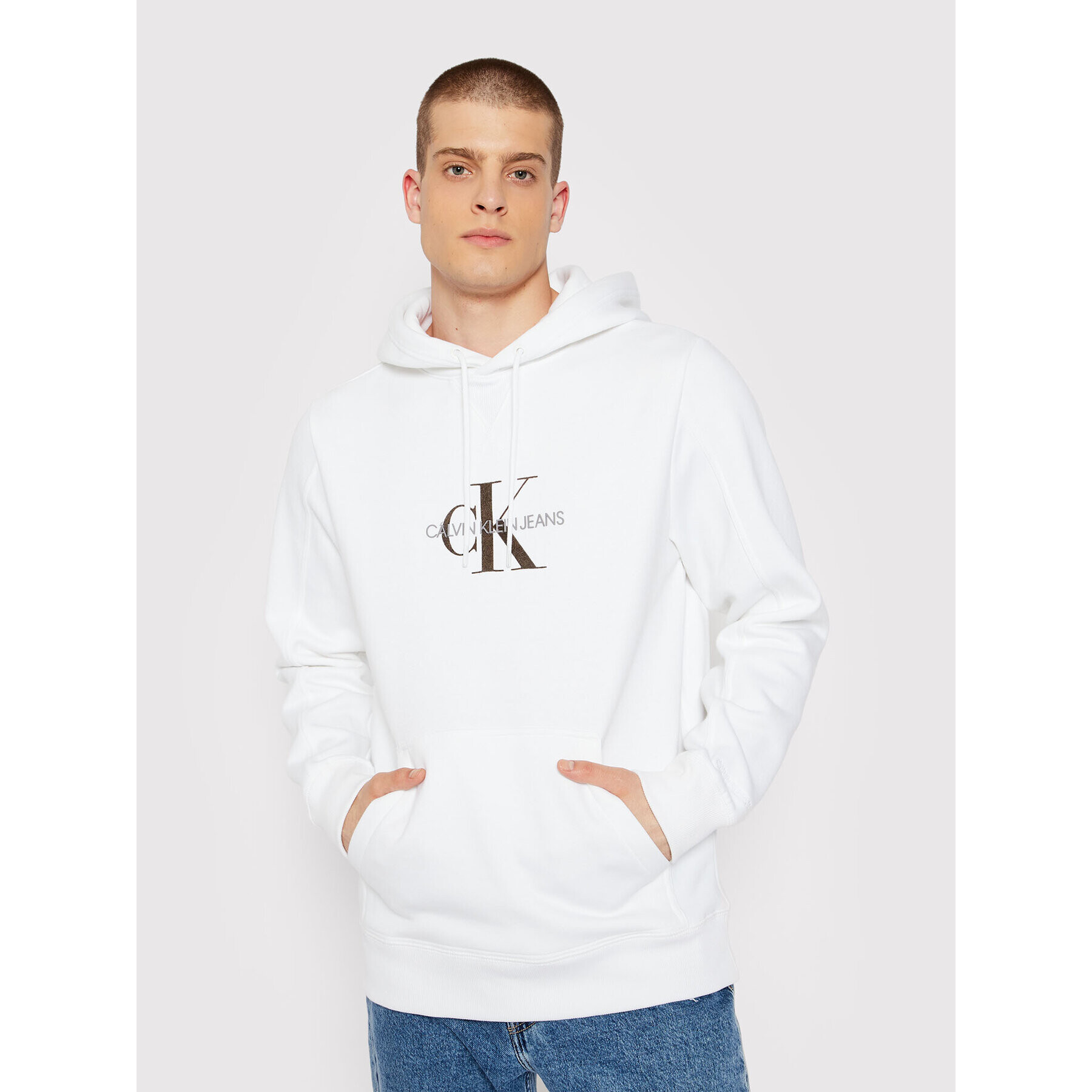 Calvin Klein Jeans Суитшърт J30J318798 Бял Regular Fit - Pepit.bg