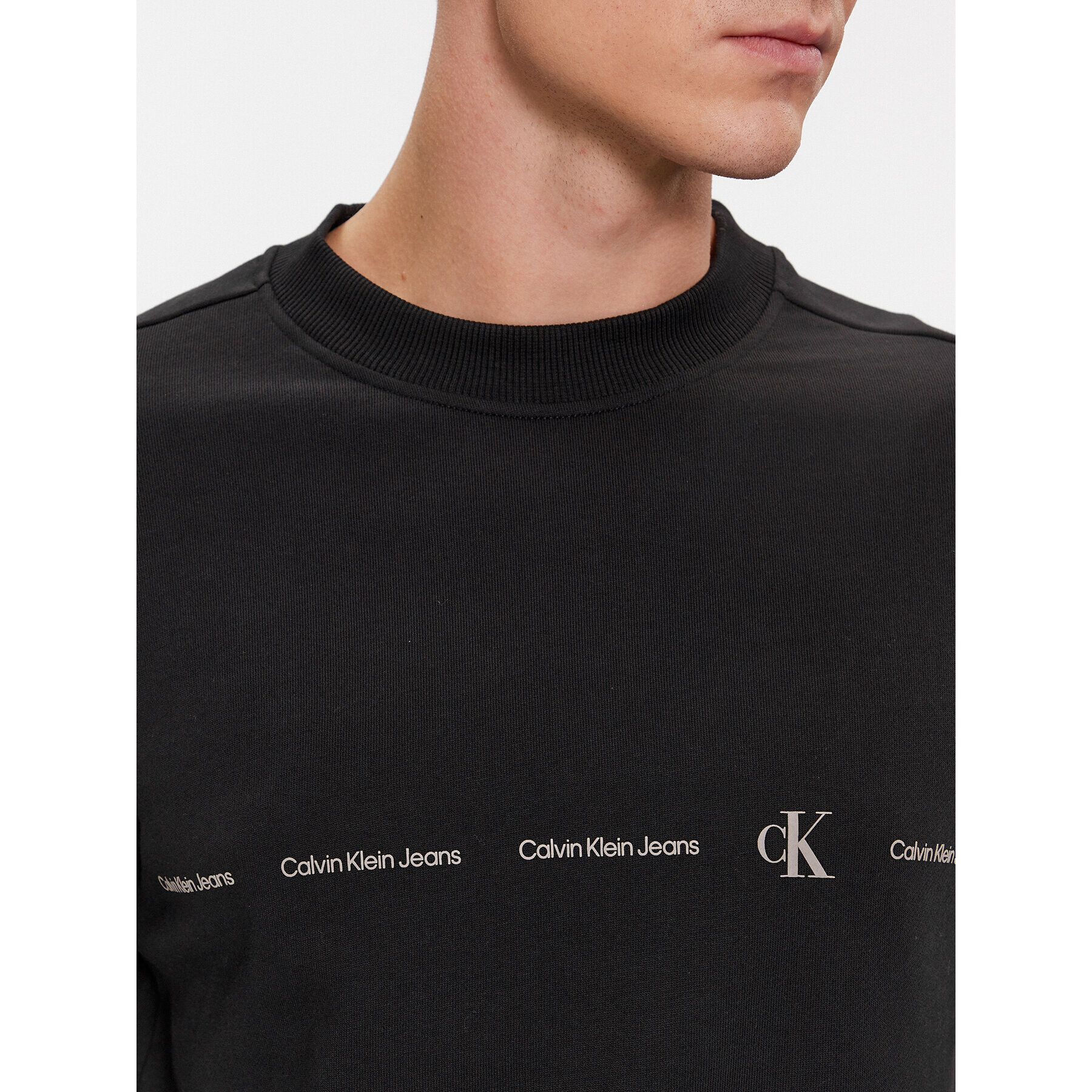 Calvin Klein Jeans Суитшърт Logo Repeat J30J324624 Черен Regular Fit - Pepit.bg