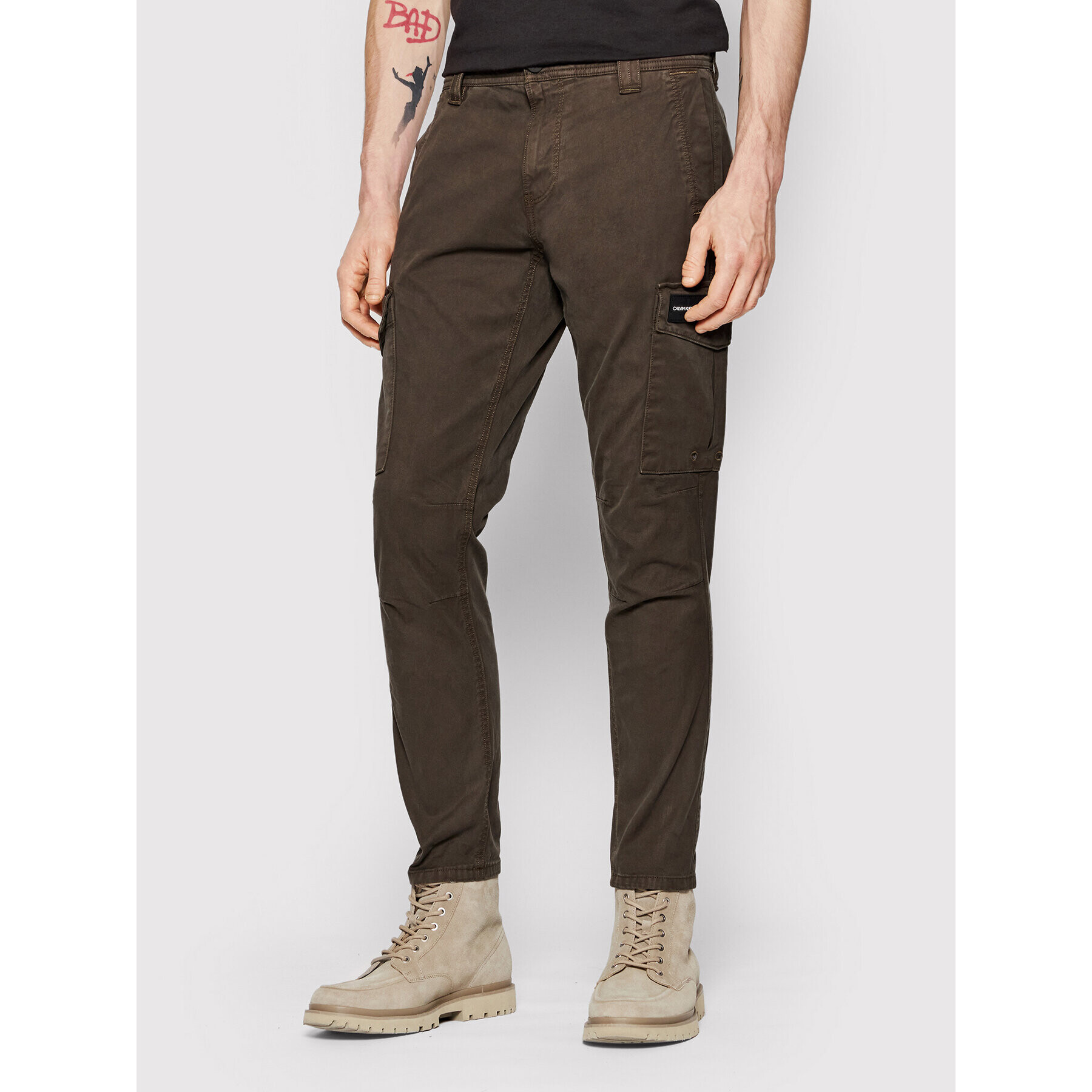 Calvin Klein Jeans Текстилни панталони Washed Cargo J30J318586 Зелен Skinny Fit - Pepit.bg