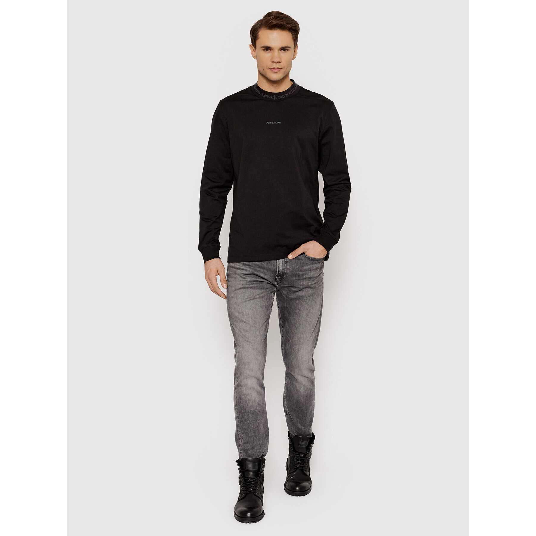 Calvin Klein Jeans Тениска с дълъг ръкав J30J318642 Черен Regular Fit - Pepit.bg