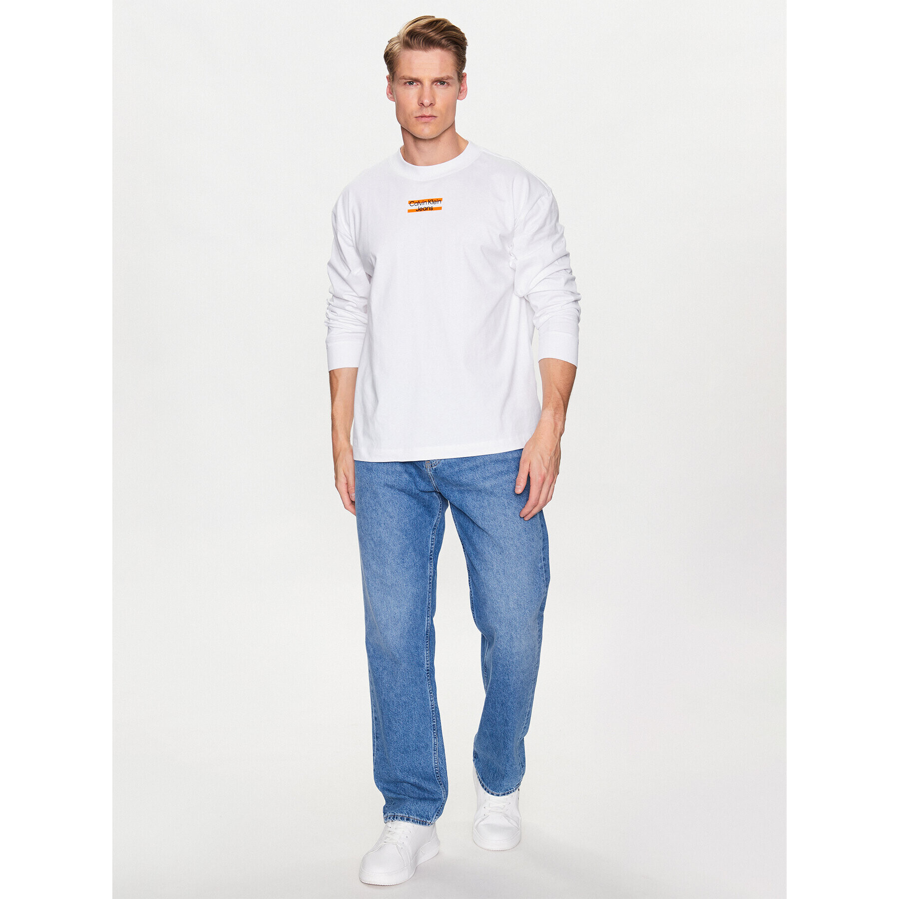 Calvin Klein Jeans Тениска с дълъг ръкав J30J322871 Бял Oversize - Pepit.bg