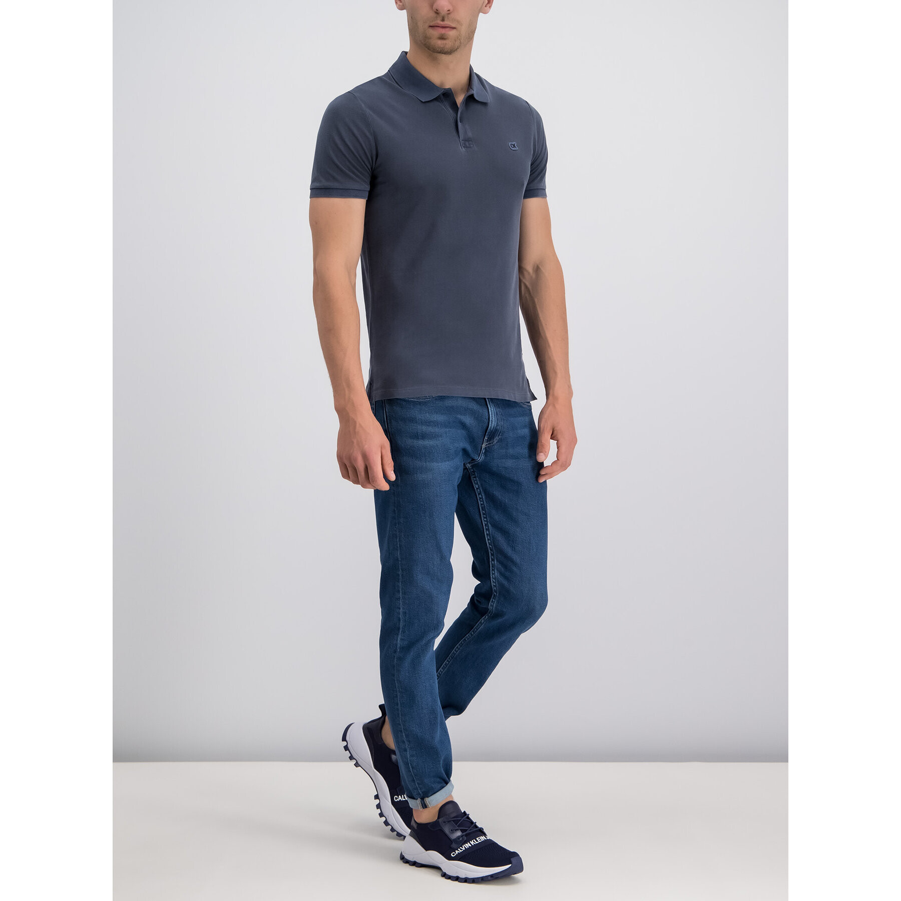 Calvin Klein Jeans Тениска с яка и копчета J30J313566 Тъмносин Regular Fit - Pepit.bg