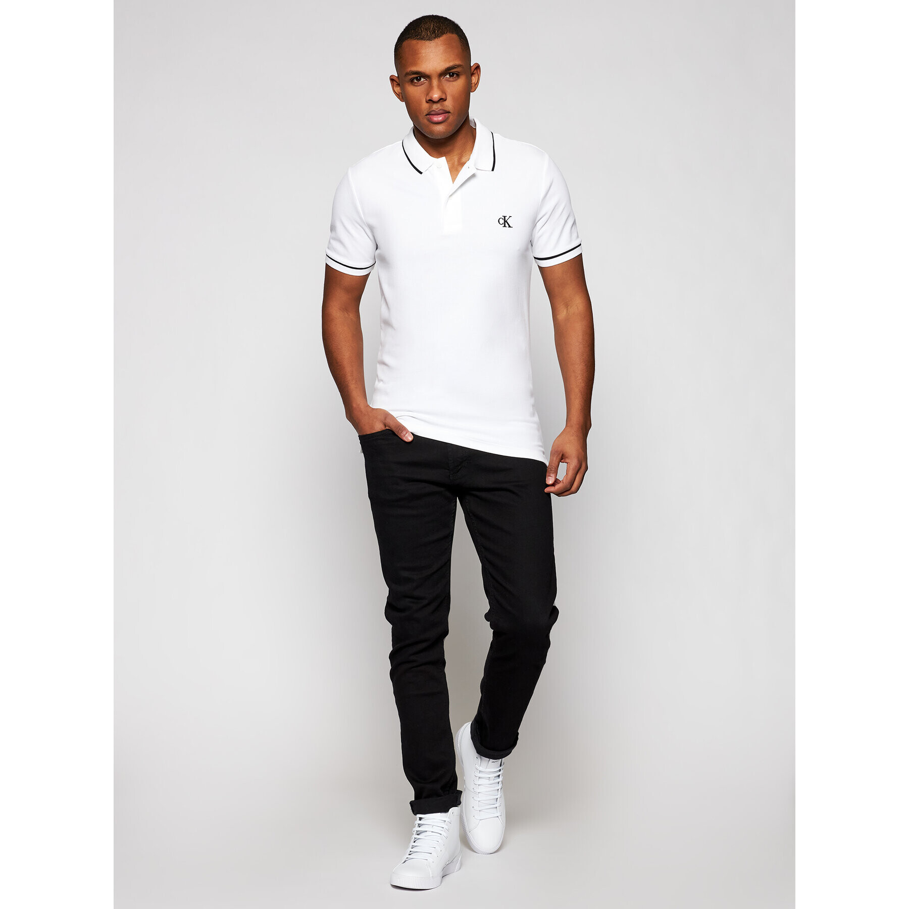 Calvin Klein Jeans Тениска с яка и копчета J30J315603 Бял Slim Fit - Pepit.bg