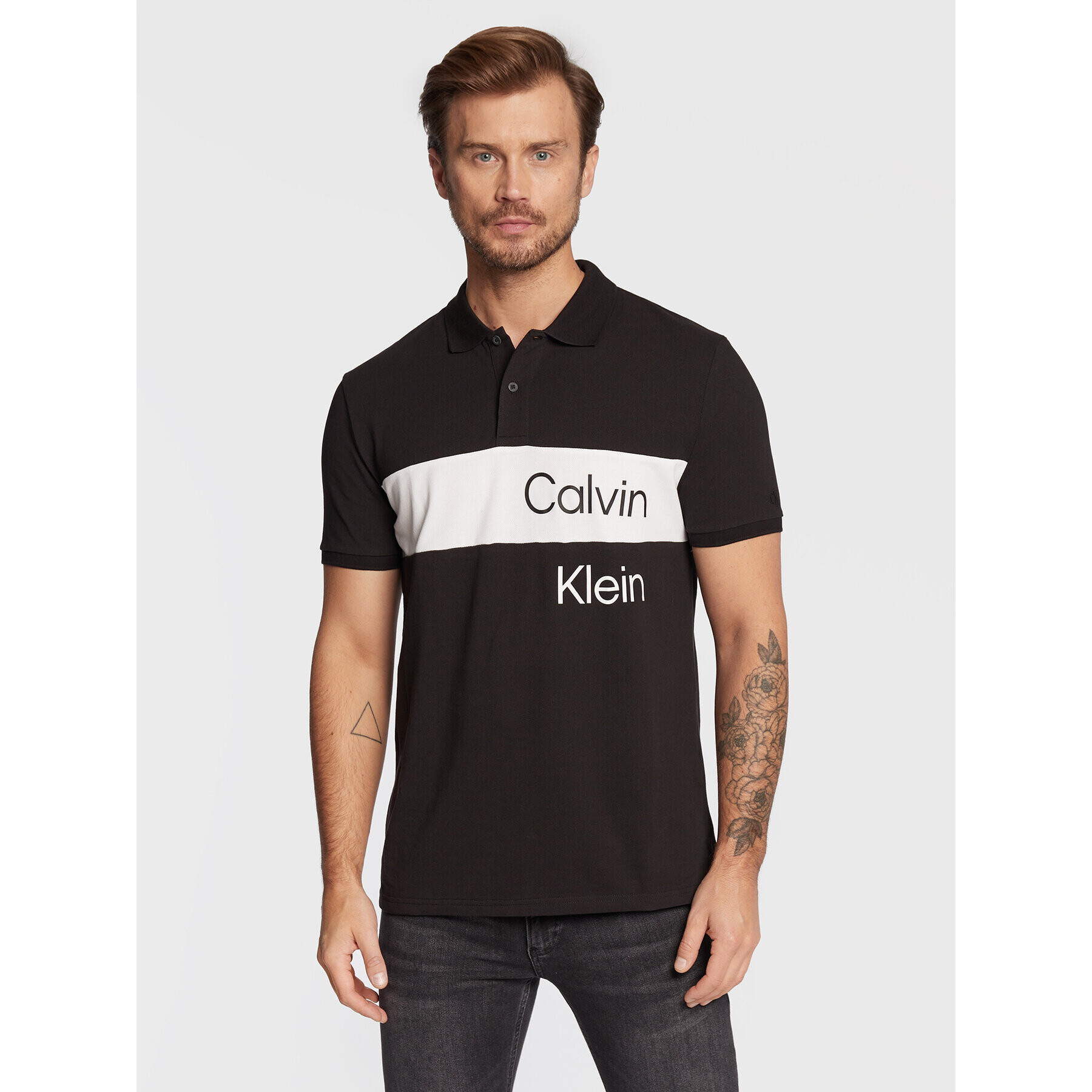 Calvin Klein Jeans Тениска с яка и копчета J30J320887 Черен Regular Fit - Pepit.bg