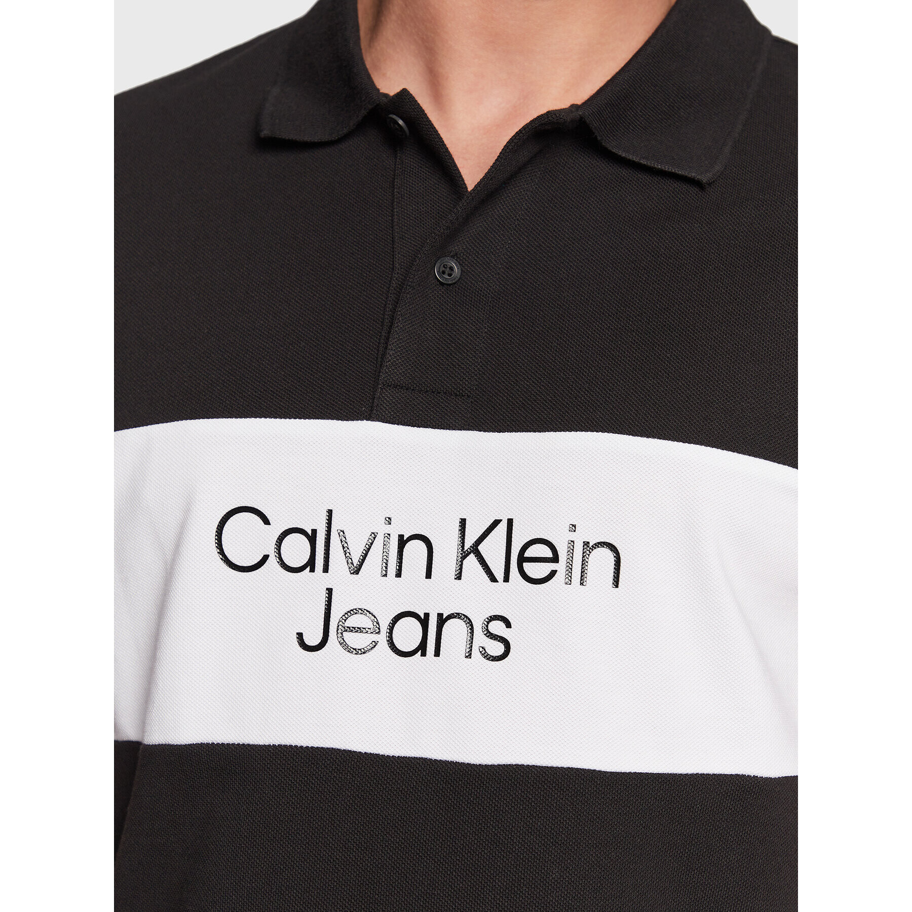 Calvin Klein Jeans Тениска с яка и копчета J30J322449 Черен Slim Fit - Pepit.bg