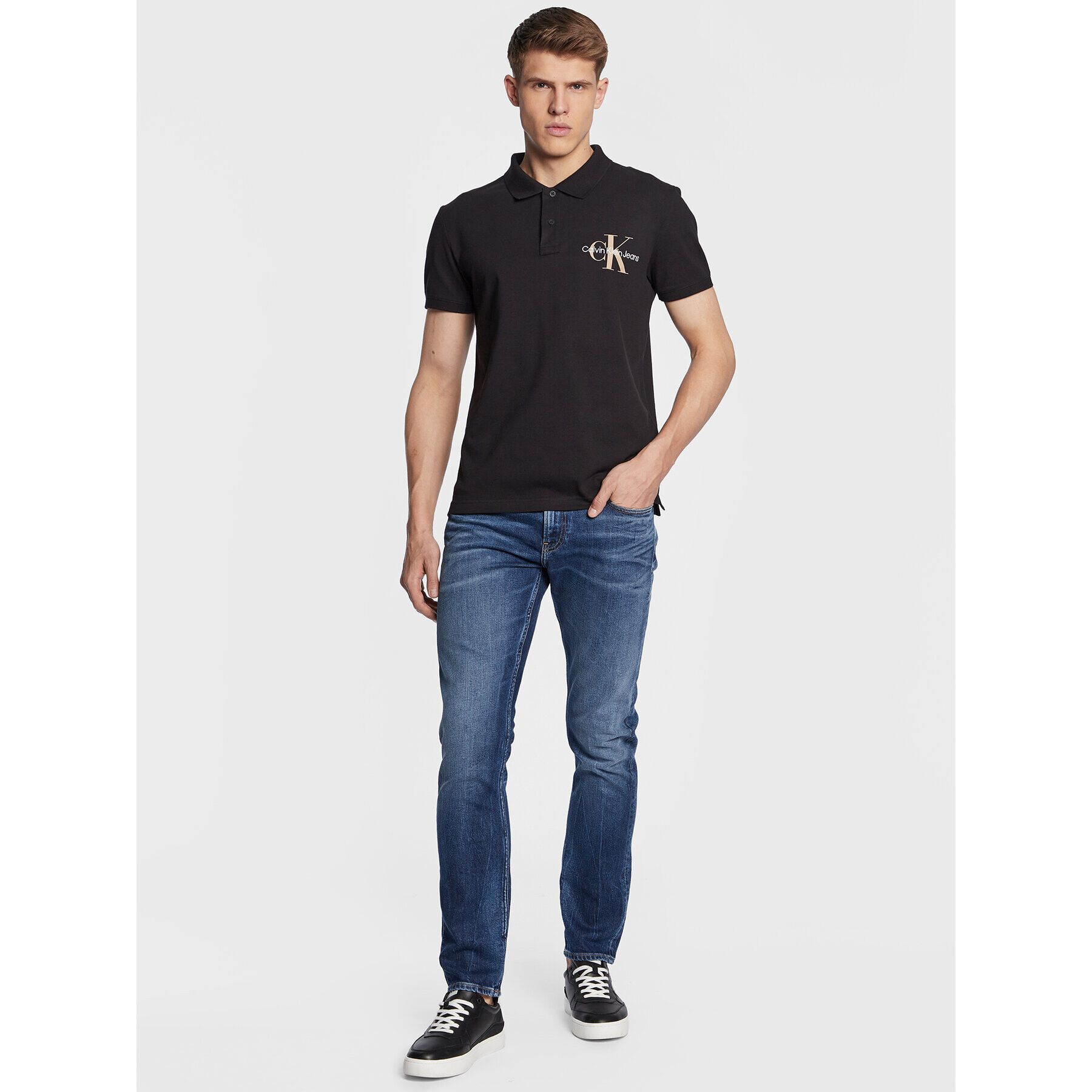 Calvin Klein Jeans Тениска с яка и копчета J30J322451 Черен Regular Fit - Pepit.bg