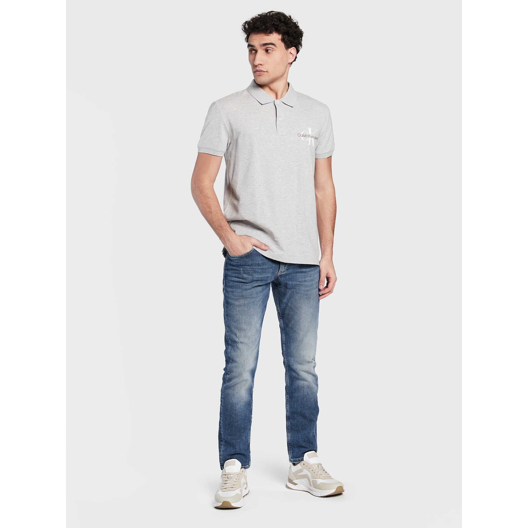 Calvin Klein Jeans Тениска с яка и копчета J30J322851 Сив Regular Fit - Pepit.bg