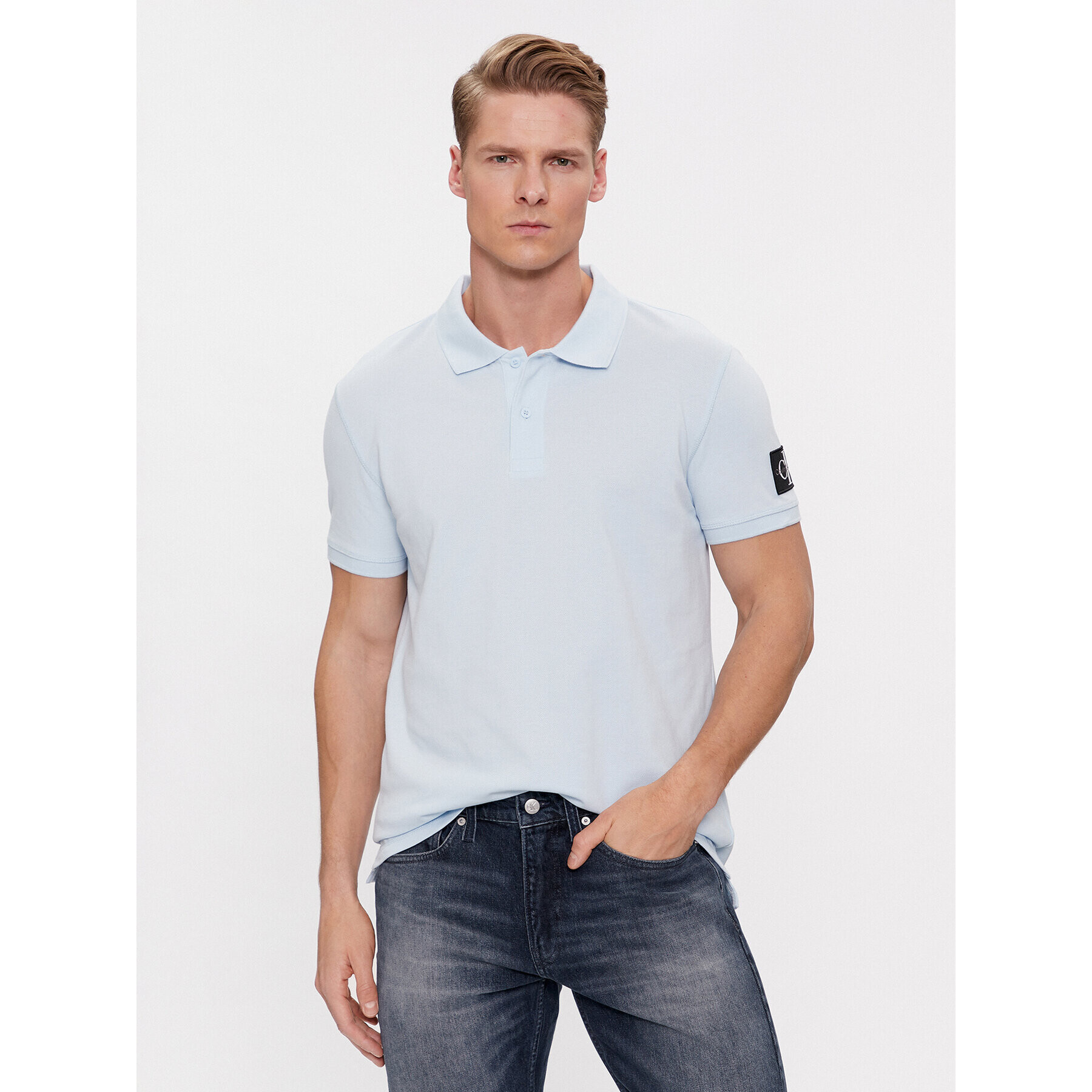 Calvin Klein Jeans Тениска с яка и копчета J30J323394 Син Regular Fit - Pepit.bg