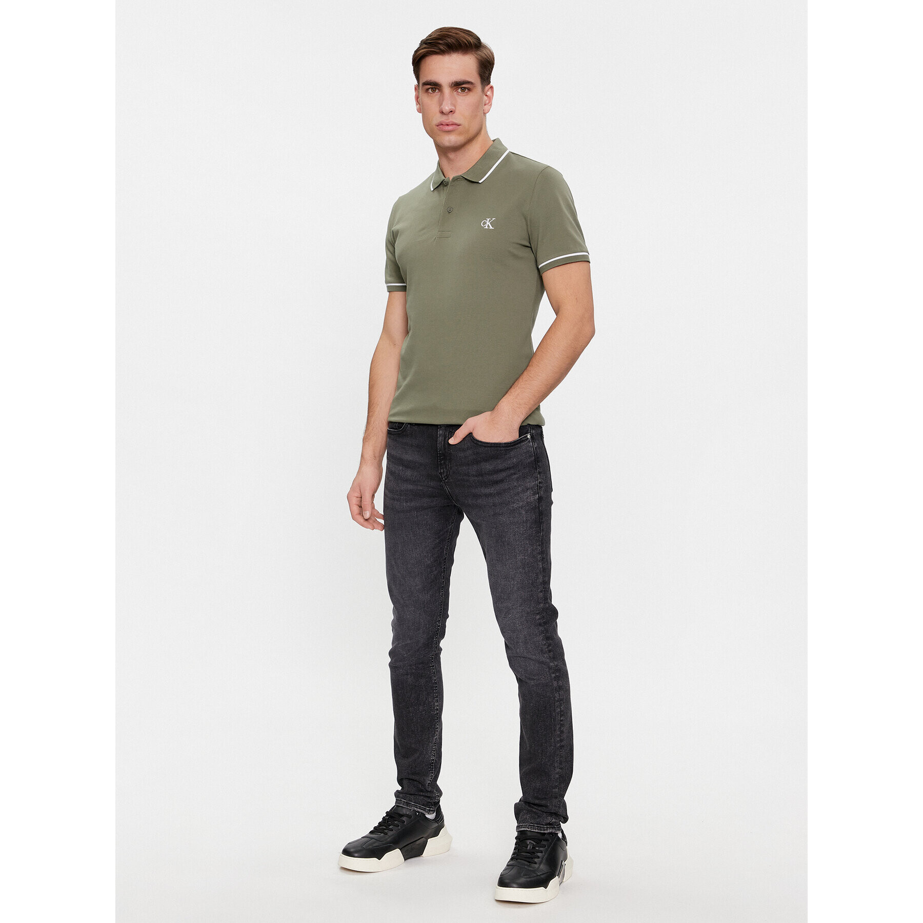 Calvin Klein Jeans Тениска с яка и копчета Tipping Slim Polo J30J315603 Зелен Regular Fit - Pepit.bg