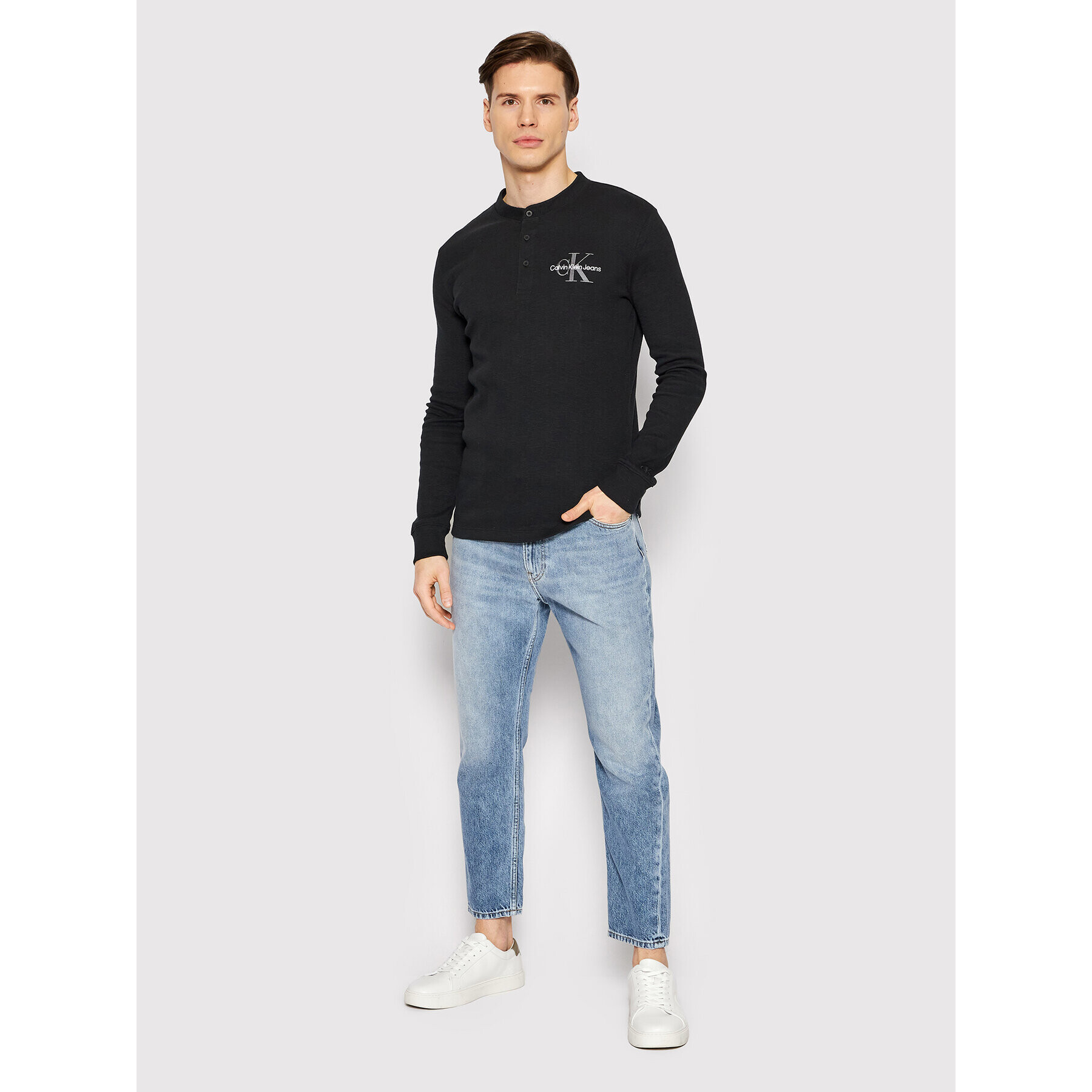 Calvin Klein Jeans Тениска с яка и копчета J30J319898 Черен Regular Fit - Pepit.bg