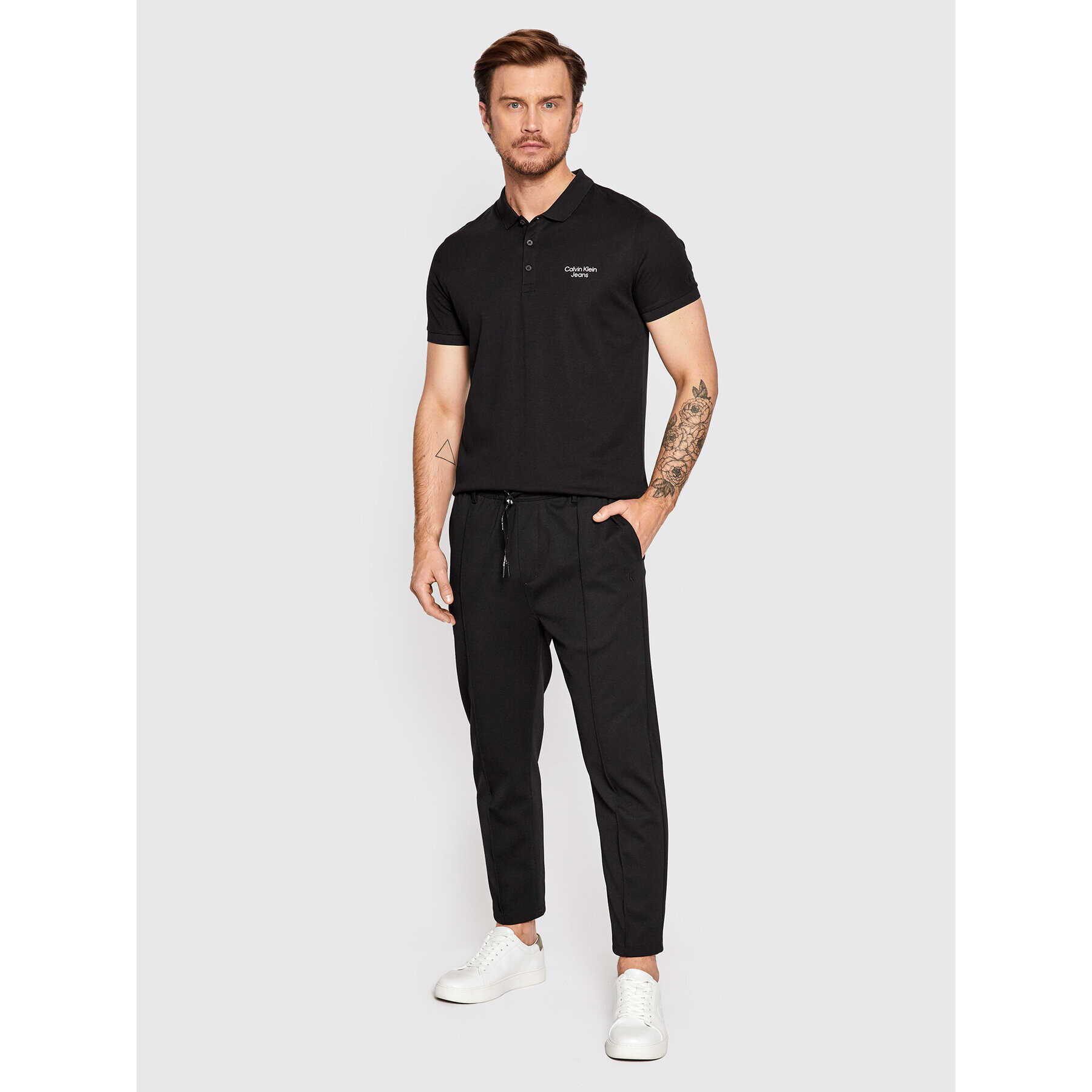 Calvin Klein Jeans Тениска с яка и копчета J30J320088 Черен Slim Fit - Pepit.bg