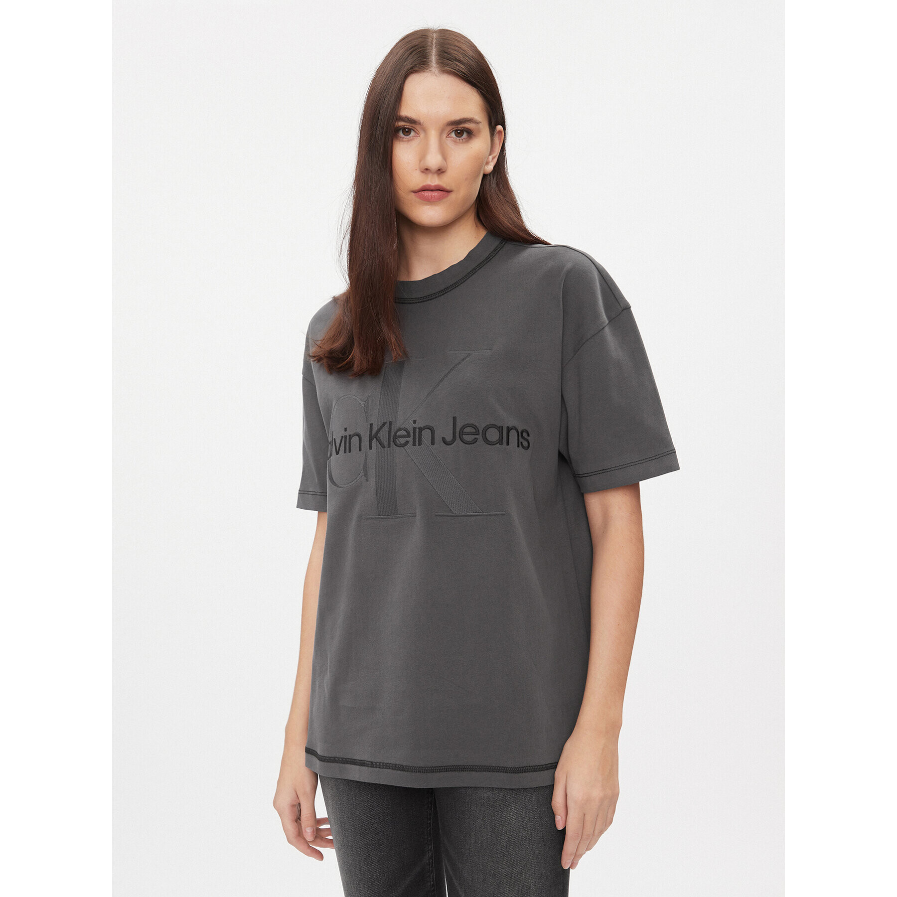 Calvin Klein Jeans Тишърт Hero Monologo J20J222974 Сив Boyfriend Fit - Pepit.bg