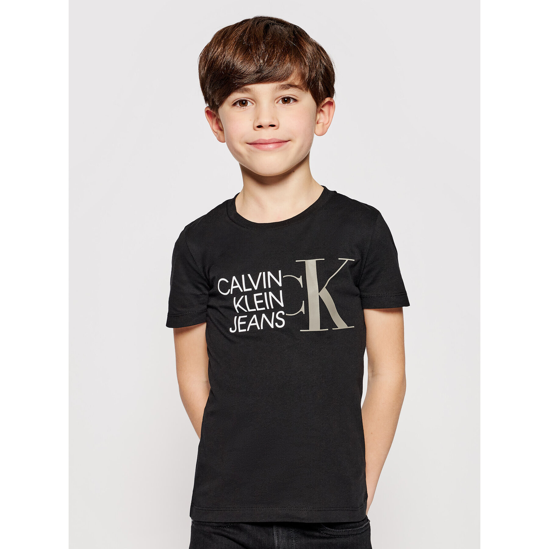 Calvin Klein Jeans Тишърт Hybdrid Logo Fitted IB0IB00849 Черен Regular Fit - Pepit.bg