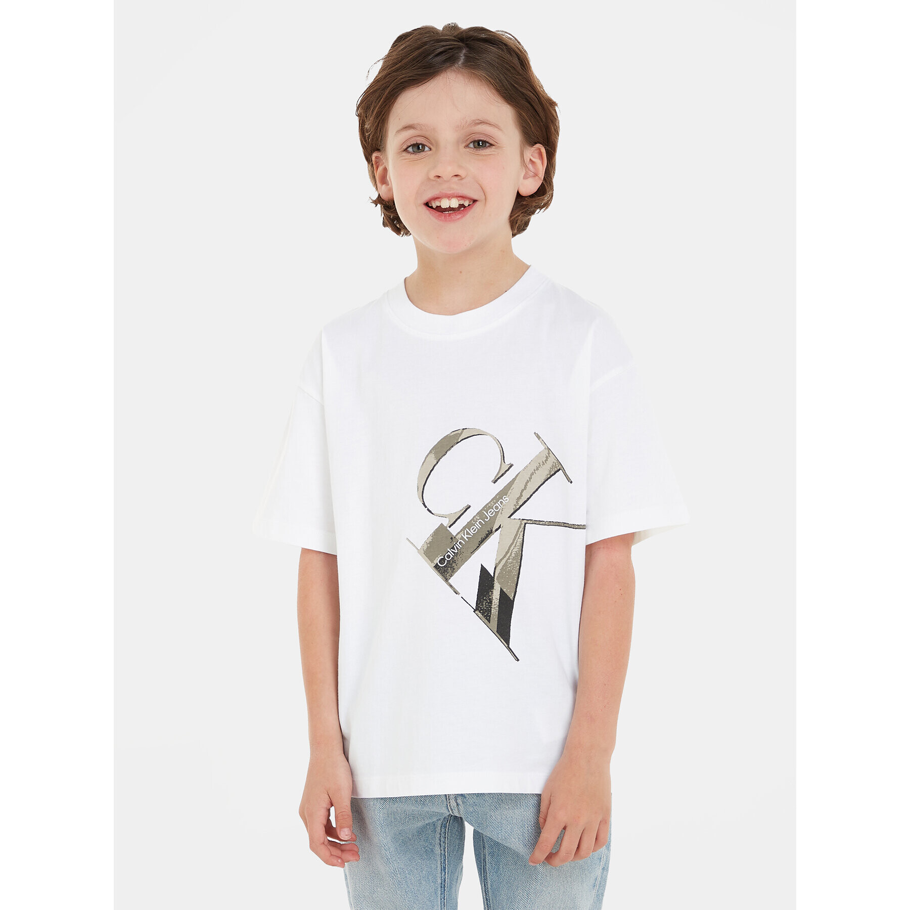 Calvin Klein Jeans Тишърт Hyper Real IB0IB01884 Бял Regular Fit - Pepit.bg
