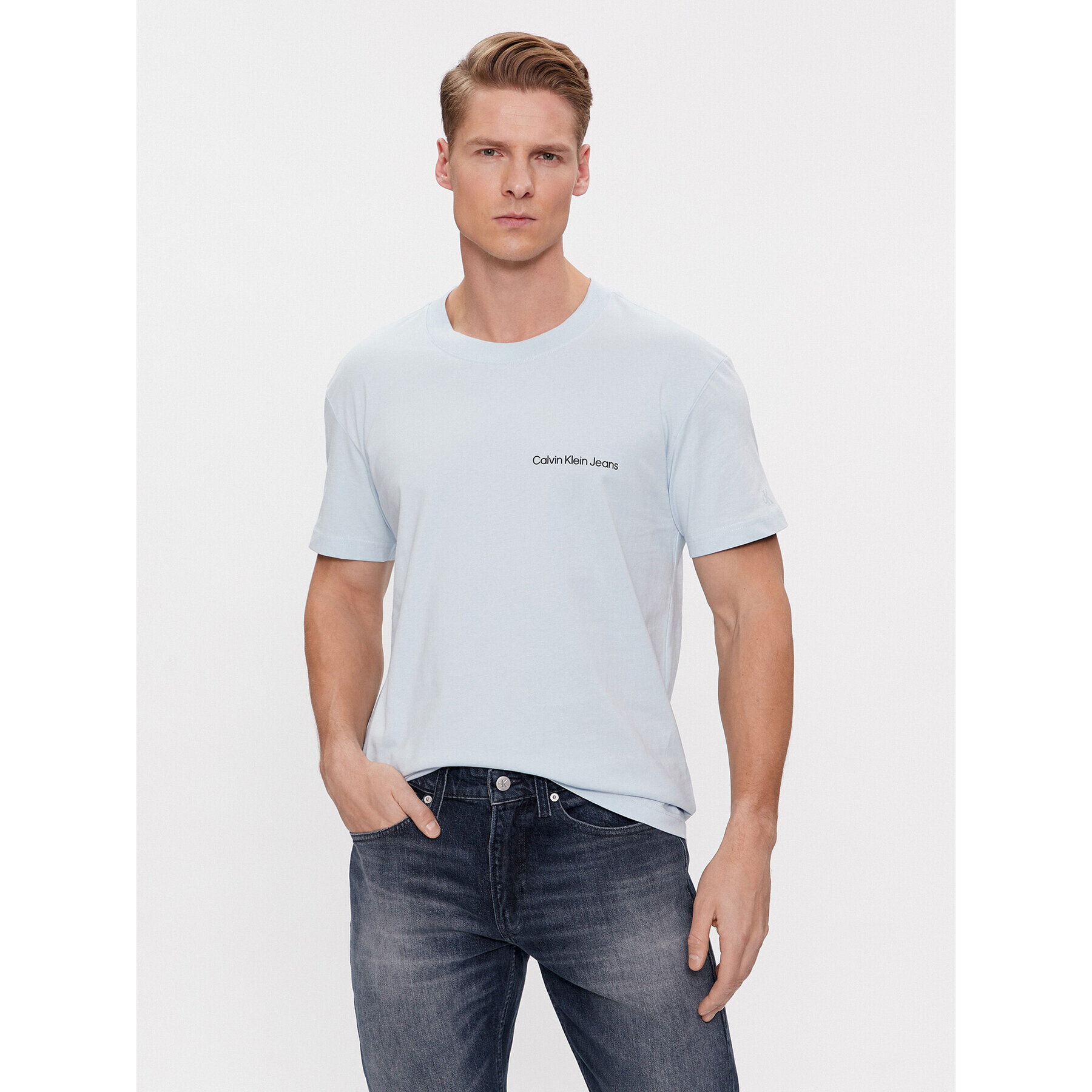 Calvin Klein Jeans Тишърт Institutional J30J324671 Син Regular Fit - Pepit.bg