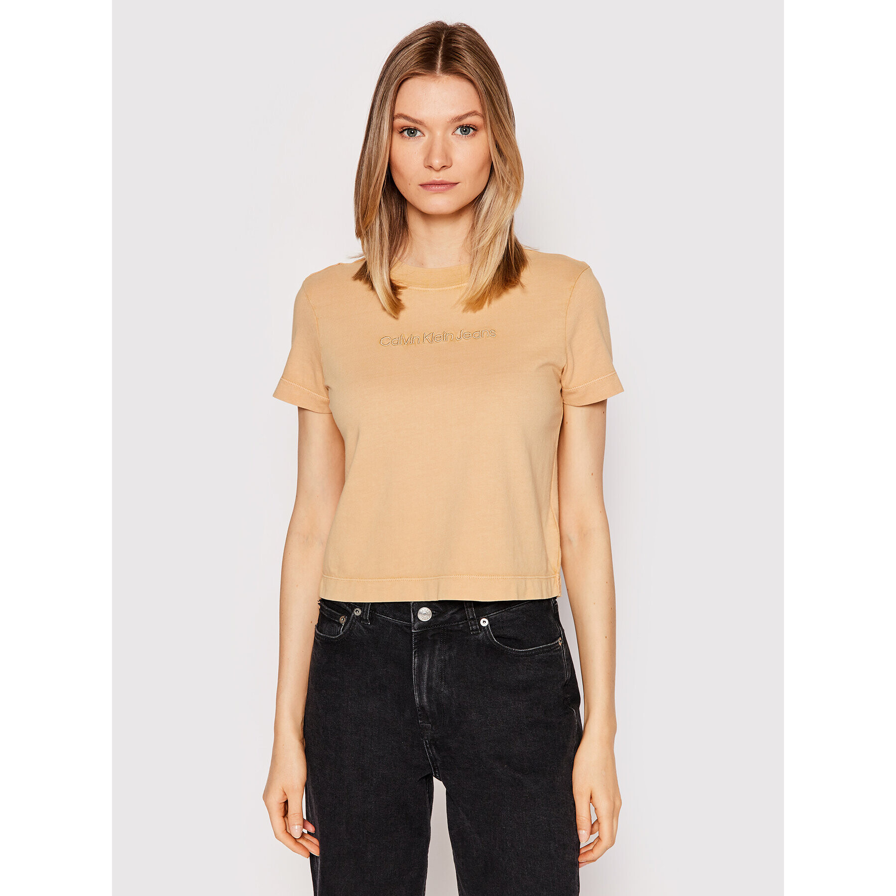 Calvin Klein Jeans Тишърт J20J218251 Бежов Regular Fit - Pepit.bg