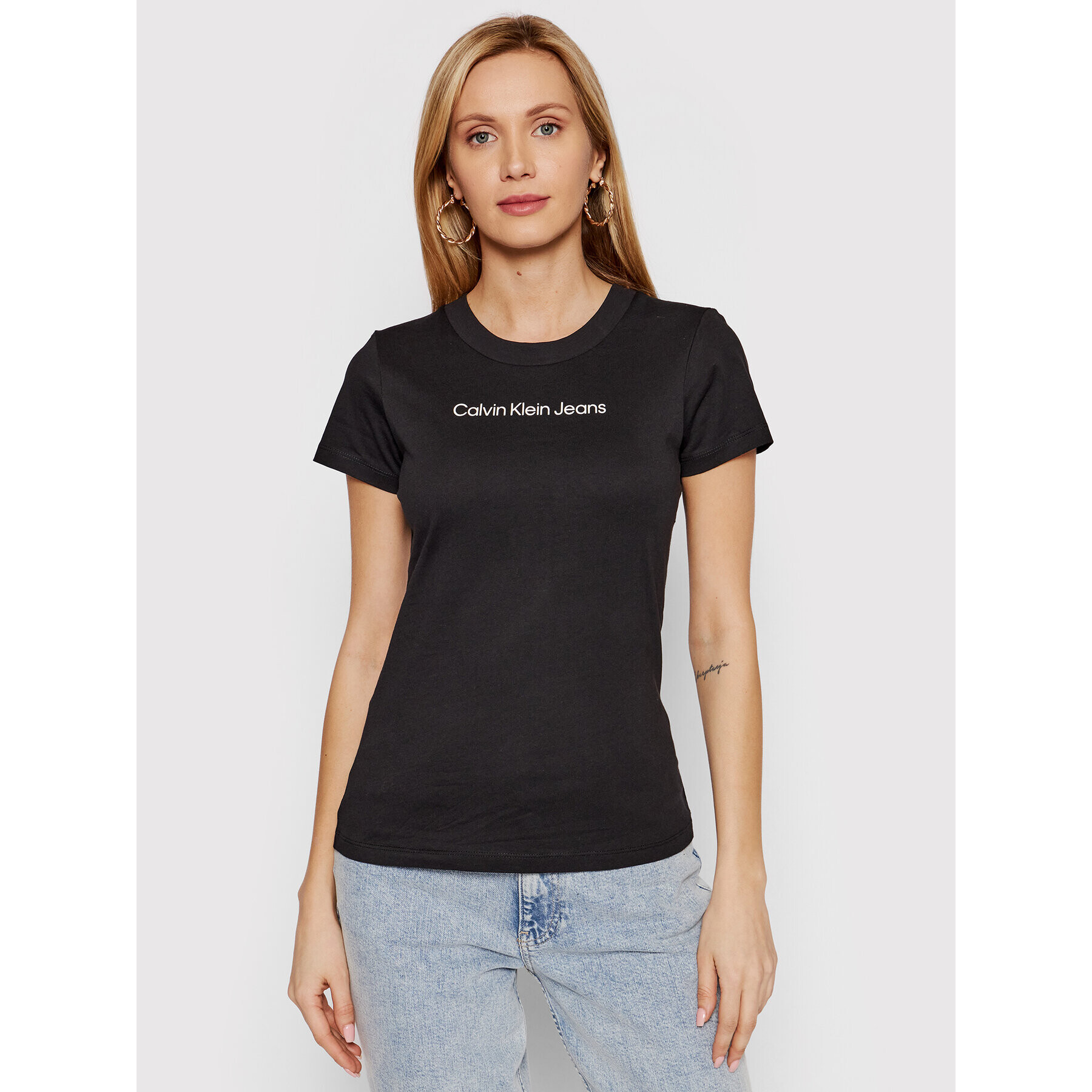 Calvin Klein Jeans Тишърт J20J218263 Черен Slim Fit - Pepit.bg