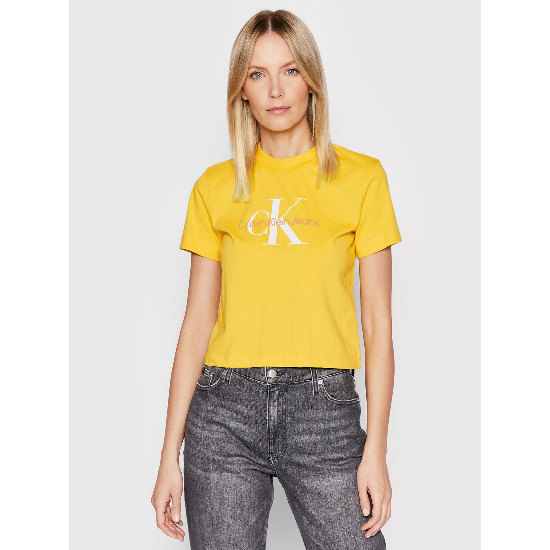 Calvin Klein Jeans Тишърт J20J218852 Жълт Slim Fit - Pepit.bg