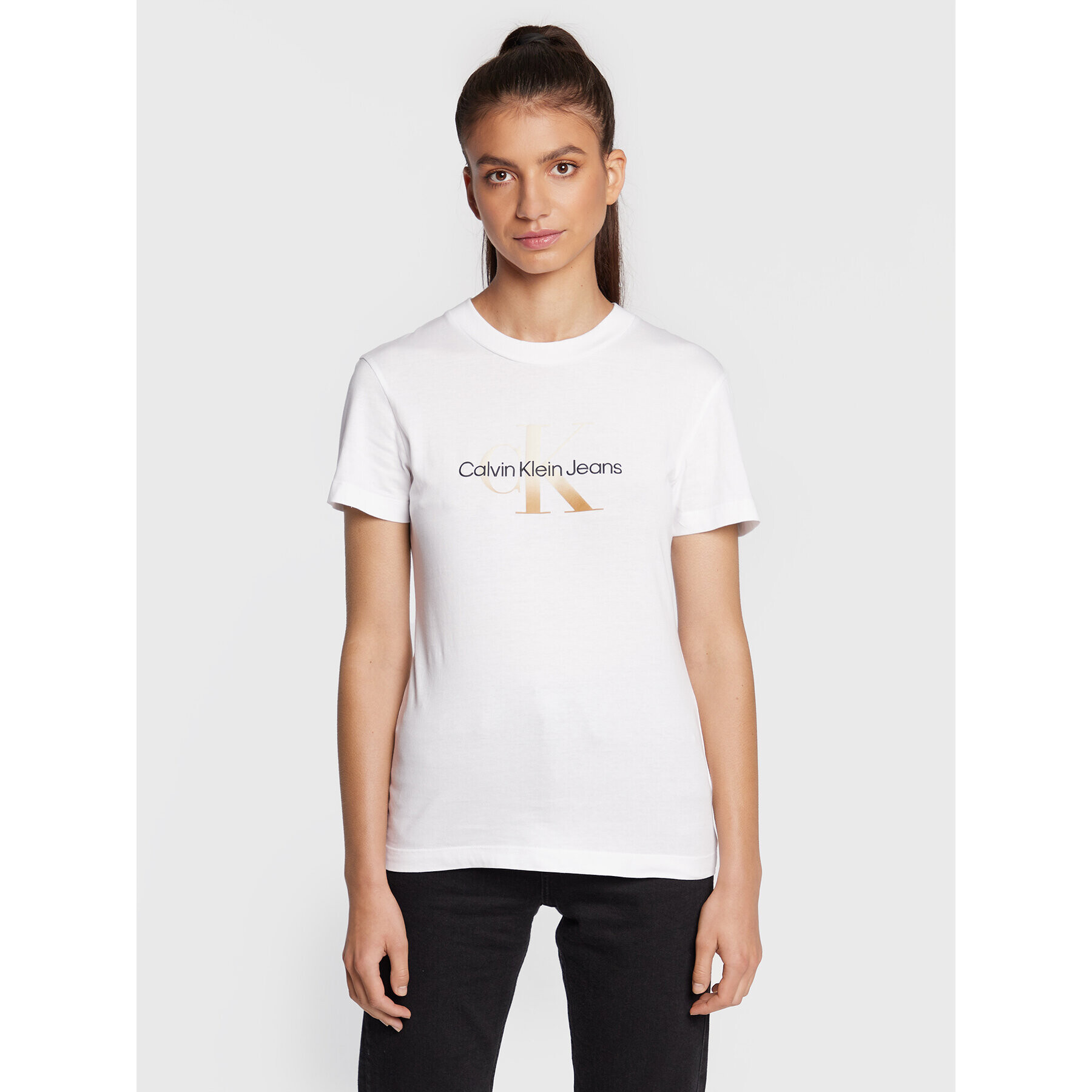 Calvin Klein Jeans Тишърт J20J219797 Бял Regular Fit - Pepit.bg