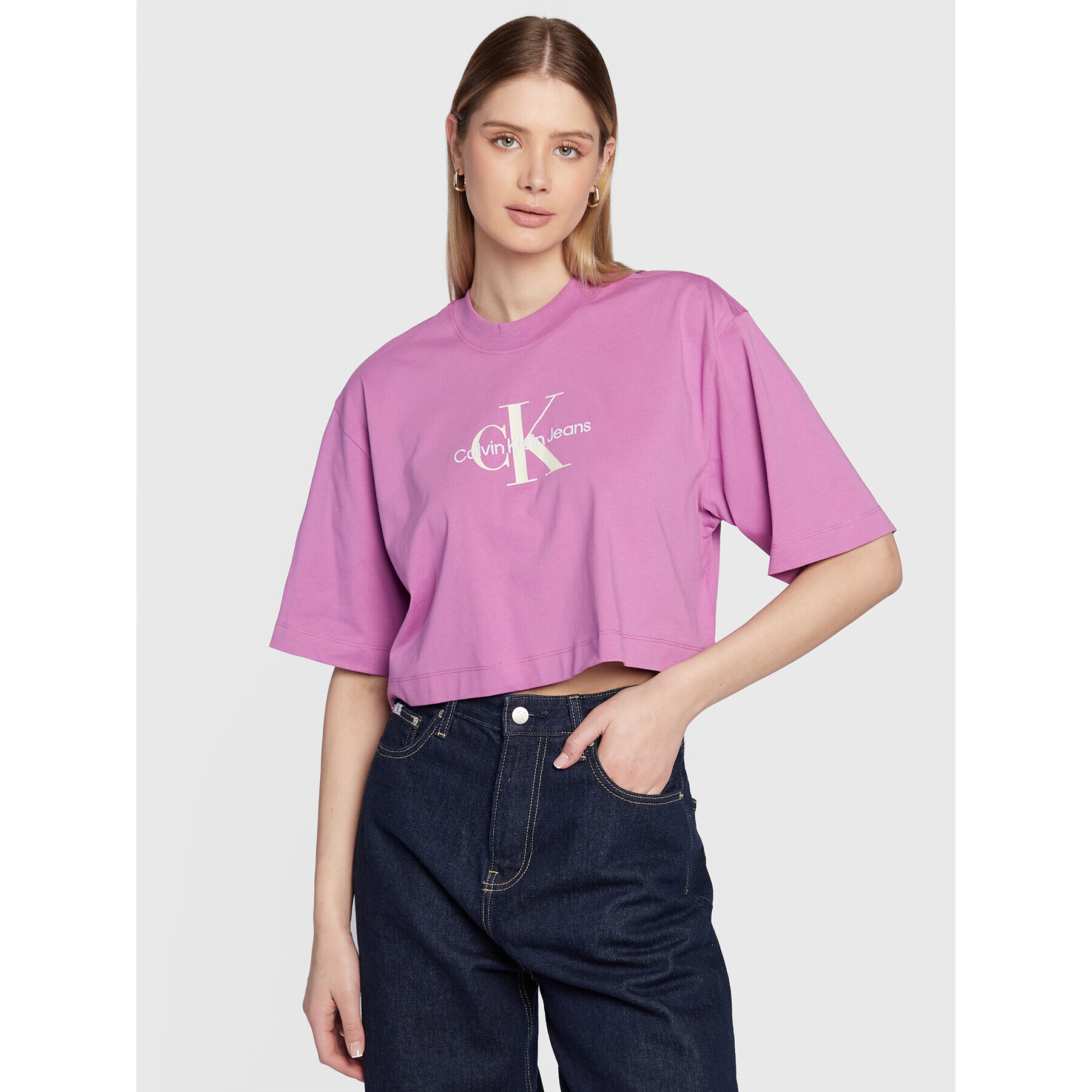 Calvin Klein Jeans Тишърт J20J220280 Виолетов Relaxed Fit - Pepit.bg