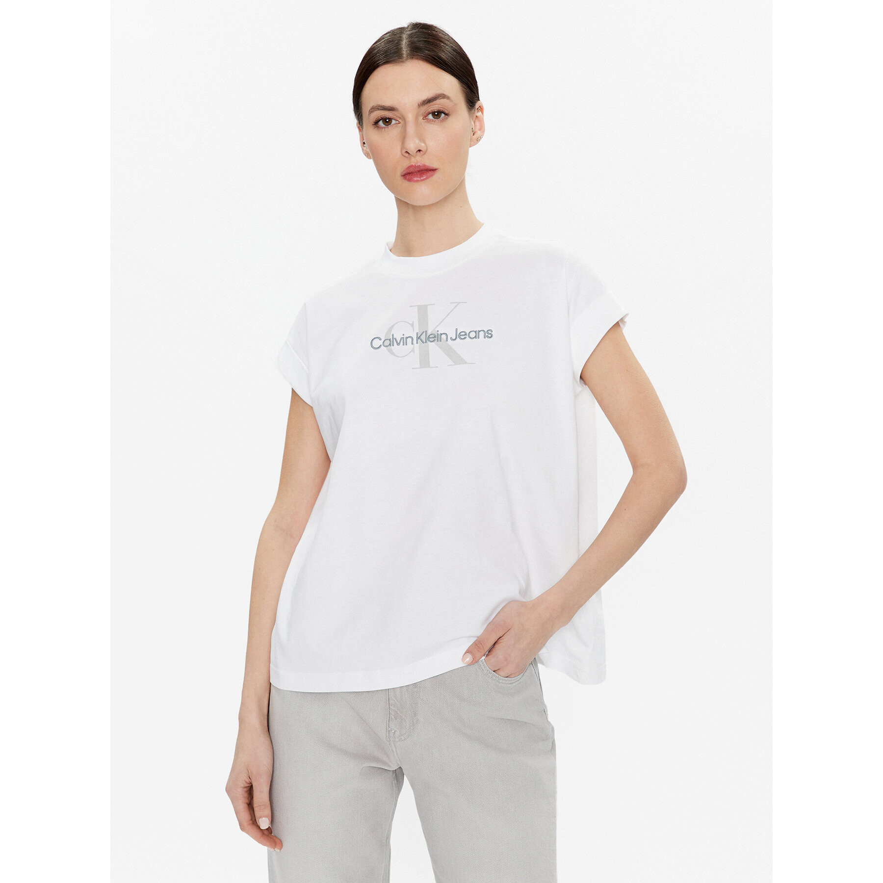 Calvin Klein Jeans Тишърт J20J220717 Бял Relaxed Fit - Pepit.bg
