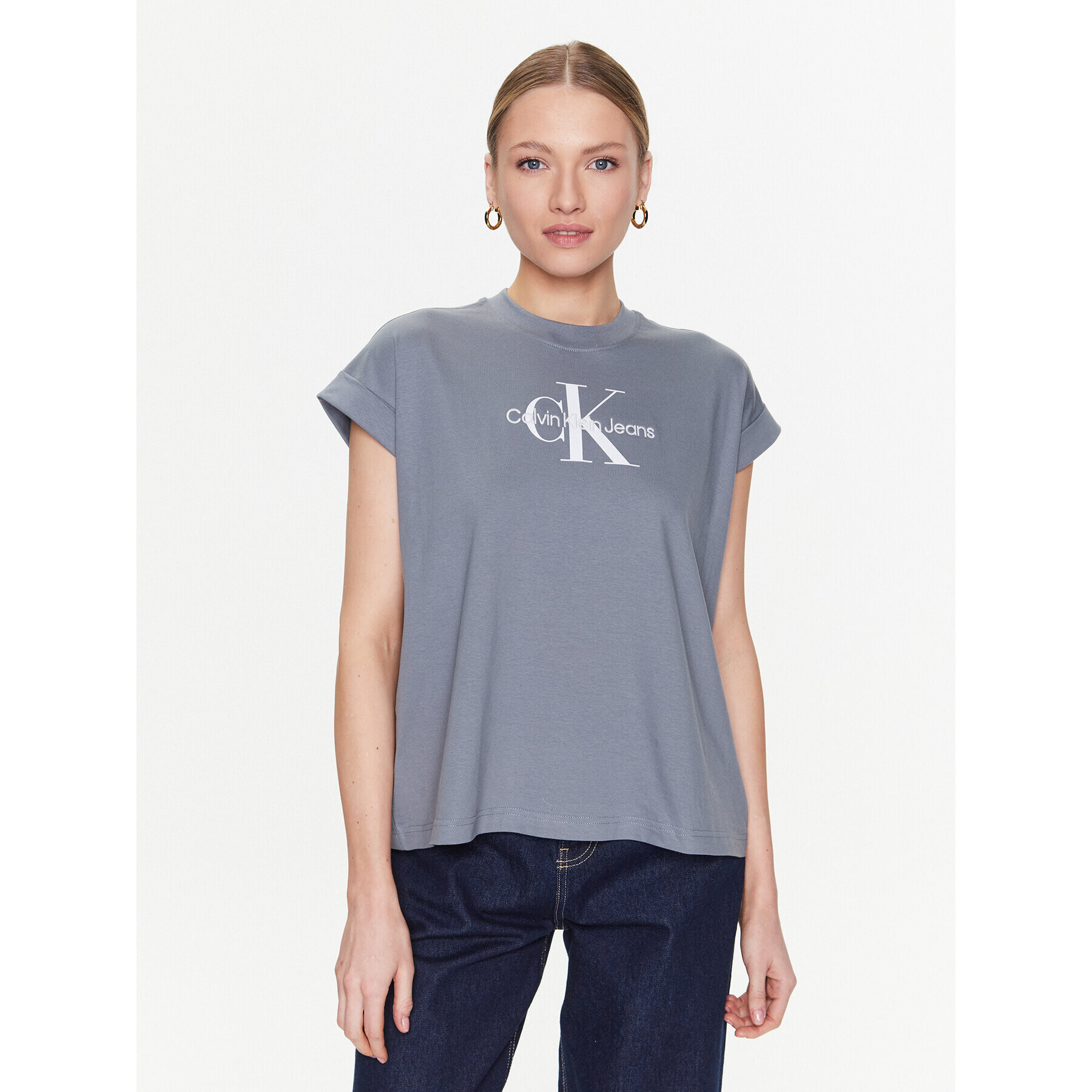 Calvin Klein Jeans Тишърт J20J220717 Сив Relaxed Fit - Pepit.bg