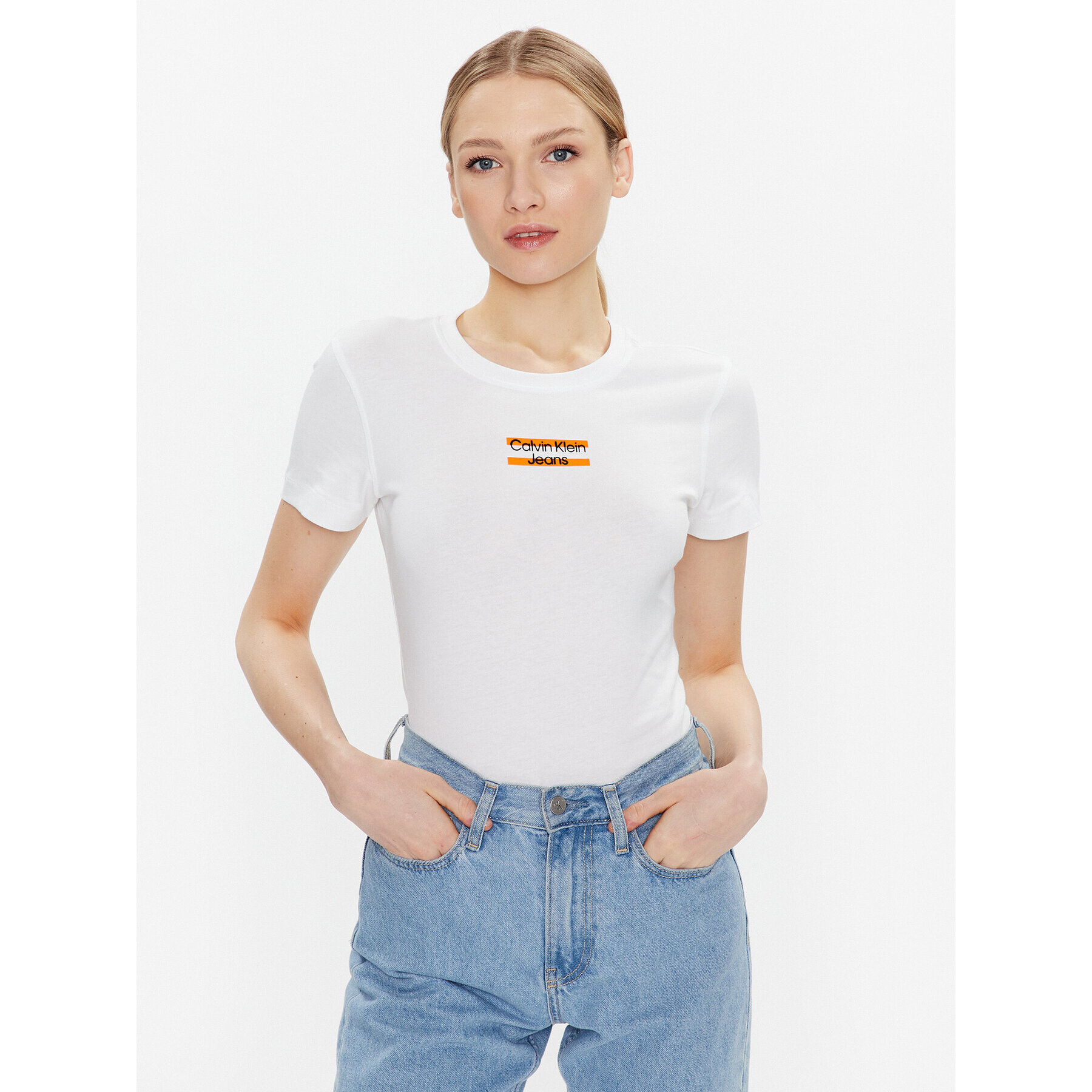 Calvin Klein Jeans Тишърт J20J220720 Бял Regular Fit - Pepit.bg