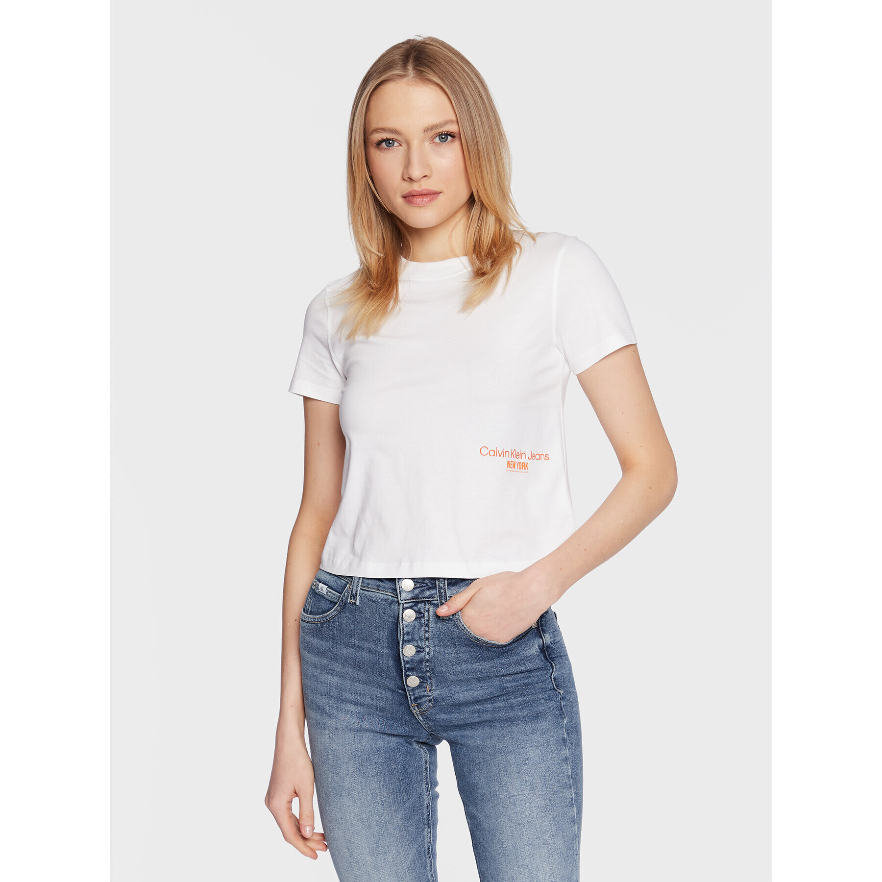 Calvin Klein Jeans Тишърт J20J221047 Бял Regular Fit - Pepit.bg