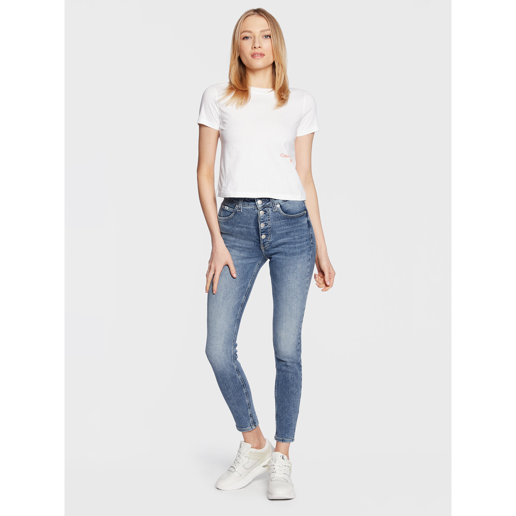 Calvin Klein Jeans Тишърт J20J221047 Бял Regular Fit - Pepit.bg