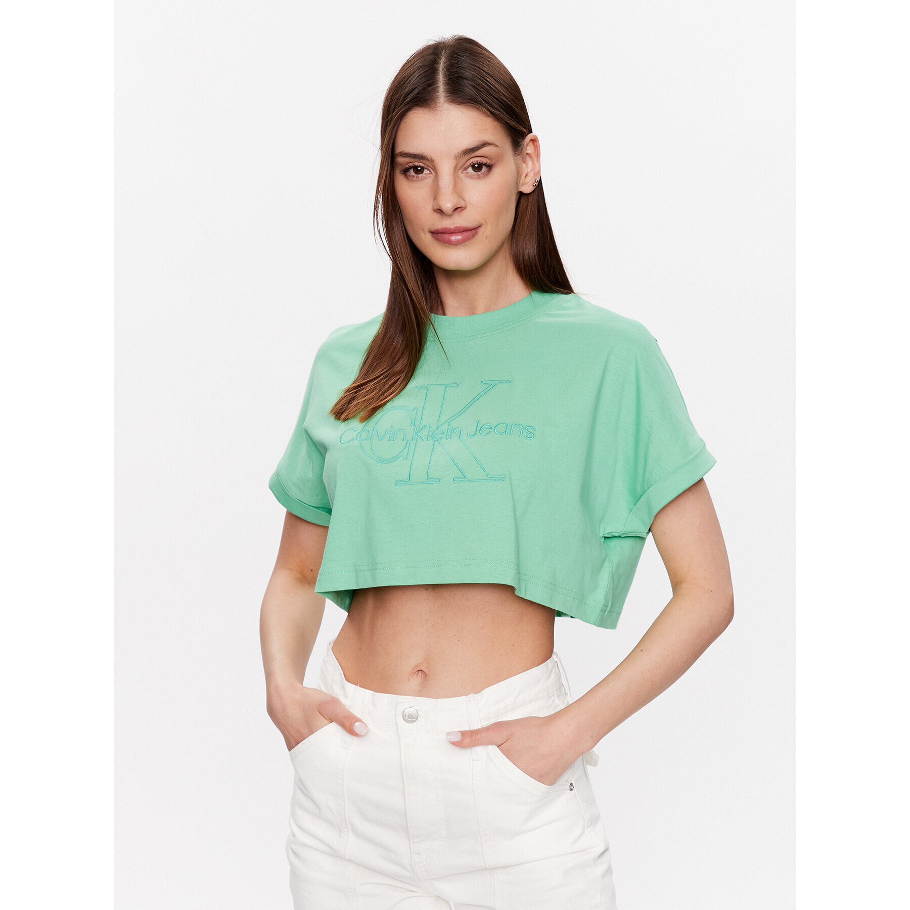 Calvin Klein Jeans Тишърт J20J221048 Зелен Relaxed Fit - Pepit.bg