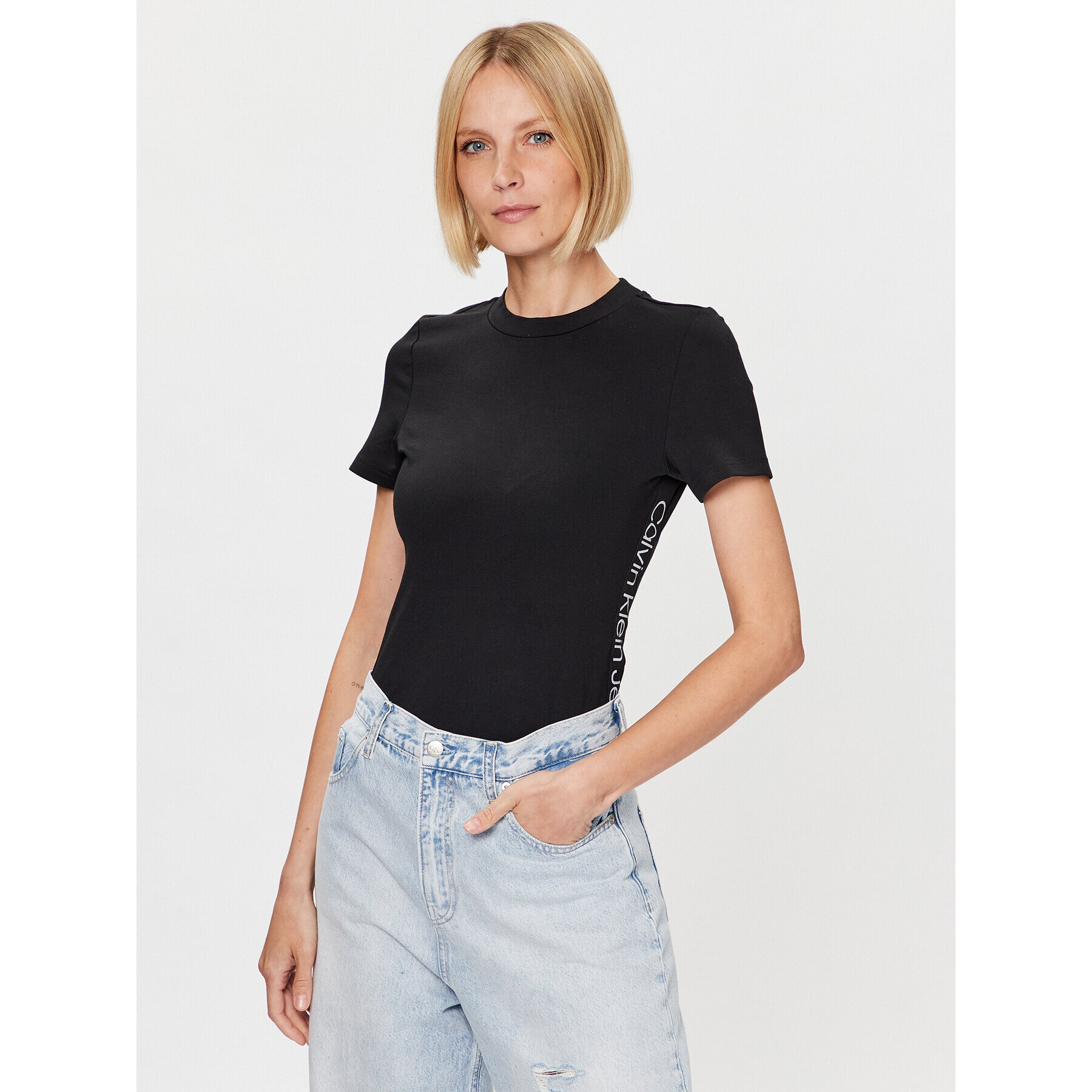 Calvin Klein Jeans Тишърт J20J221414 Черен Slim Fit - Pepit.bg