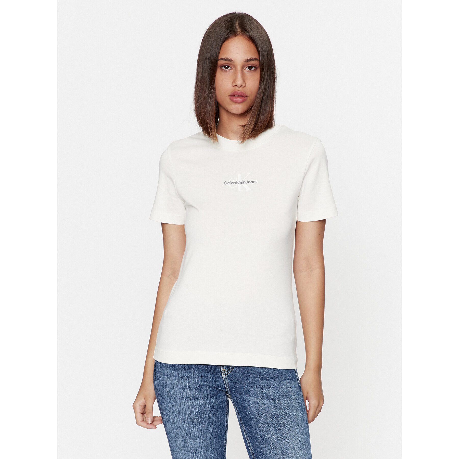 Calvin Klein Jeans Тишърт J20J221426 Екрю Regular Fit - Pepit.bg