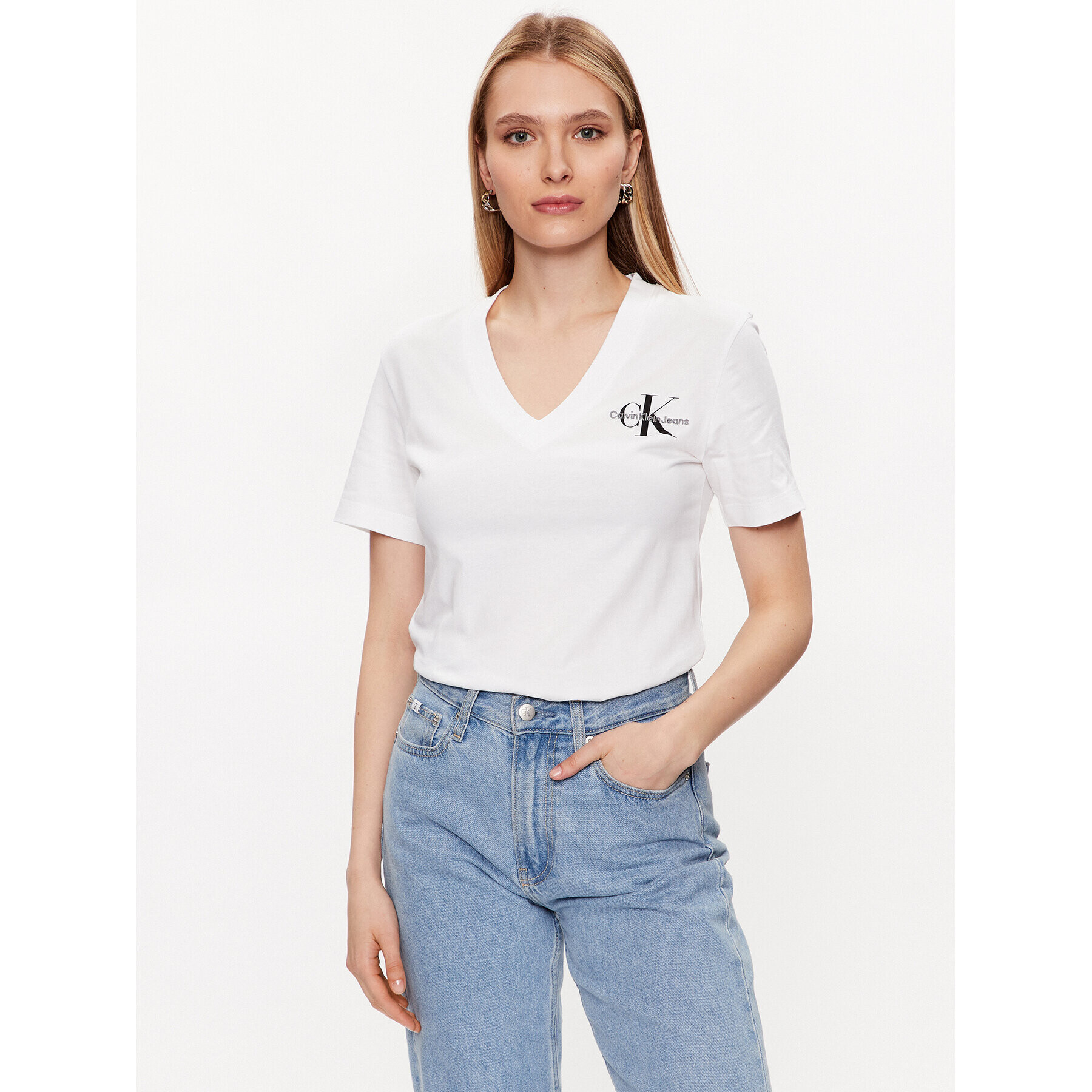 Calvin Klein Jeans Тишърт J20J221429 Бял Regular Fit - Pepit.bg