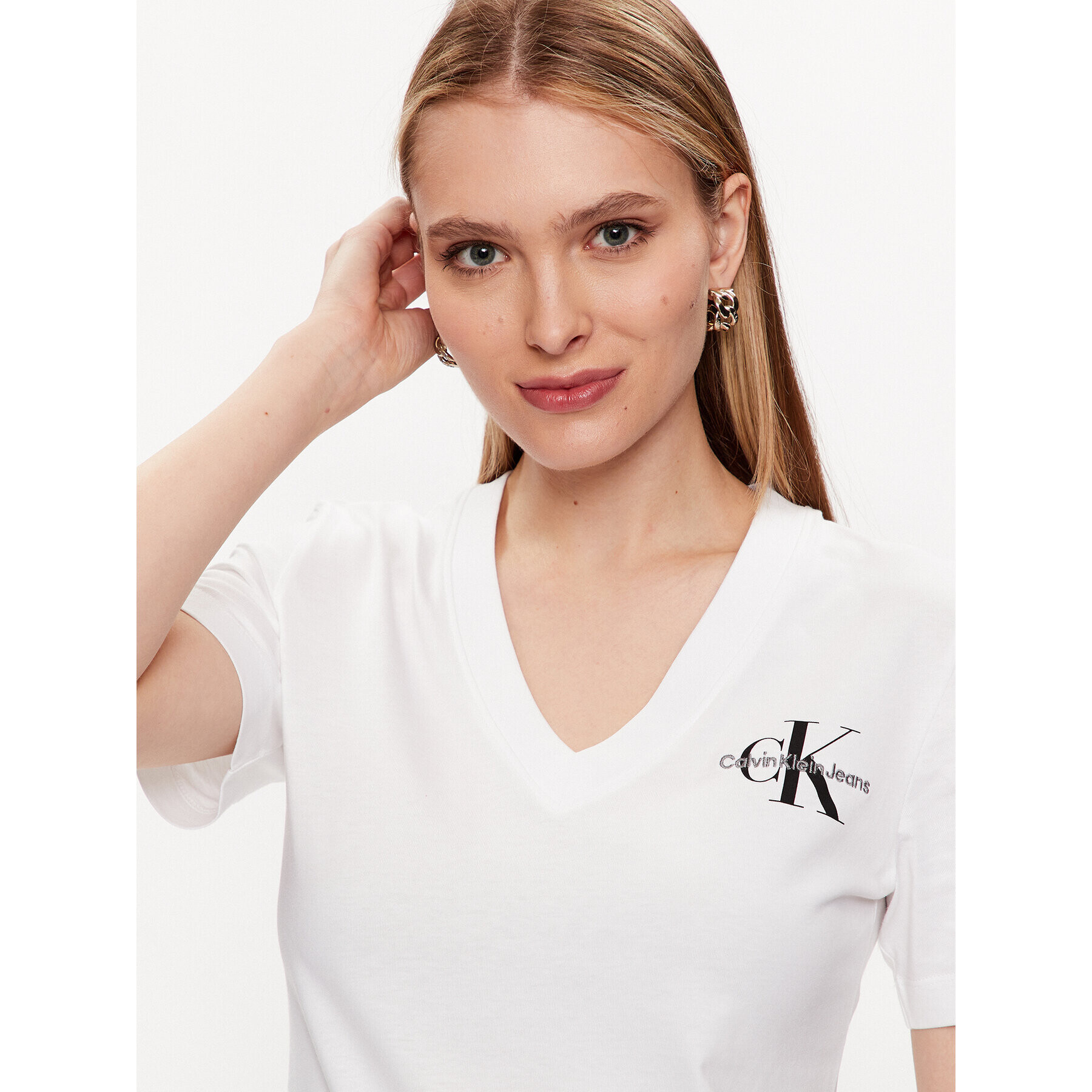Calvin Klein Jeans Тишърт J20J221429 Бял Regular Fit - Pepit.bg